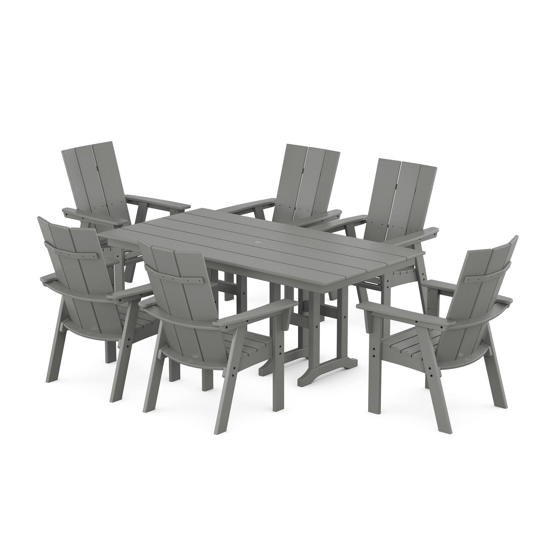 POLYWOOD Modern Curveback Adirondack 7-Piece Farmhouse Dining Set — Slate Grey