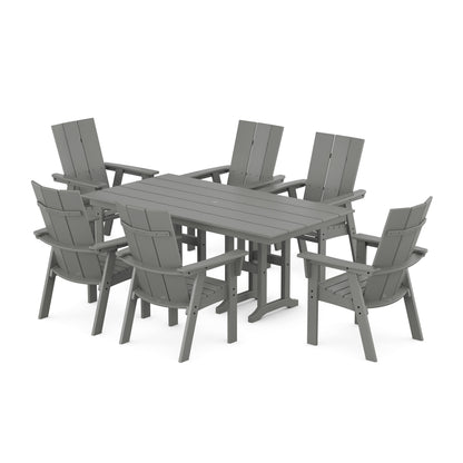 POLYWOOD Modern Curveback Adirondack 7-Piece Farmhouse Dining Set — Slate Grey