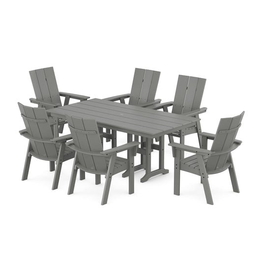 POLYWOOD Modern Curveback Adirondack 7-Piece Farmhouse Dining Set — Slate Grey