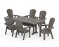 POLYWOOD Nautical Curveback Adirondack 7-Piece Farmhouse Dining Set with Trestle Legs — Driftwood
