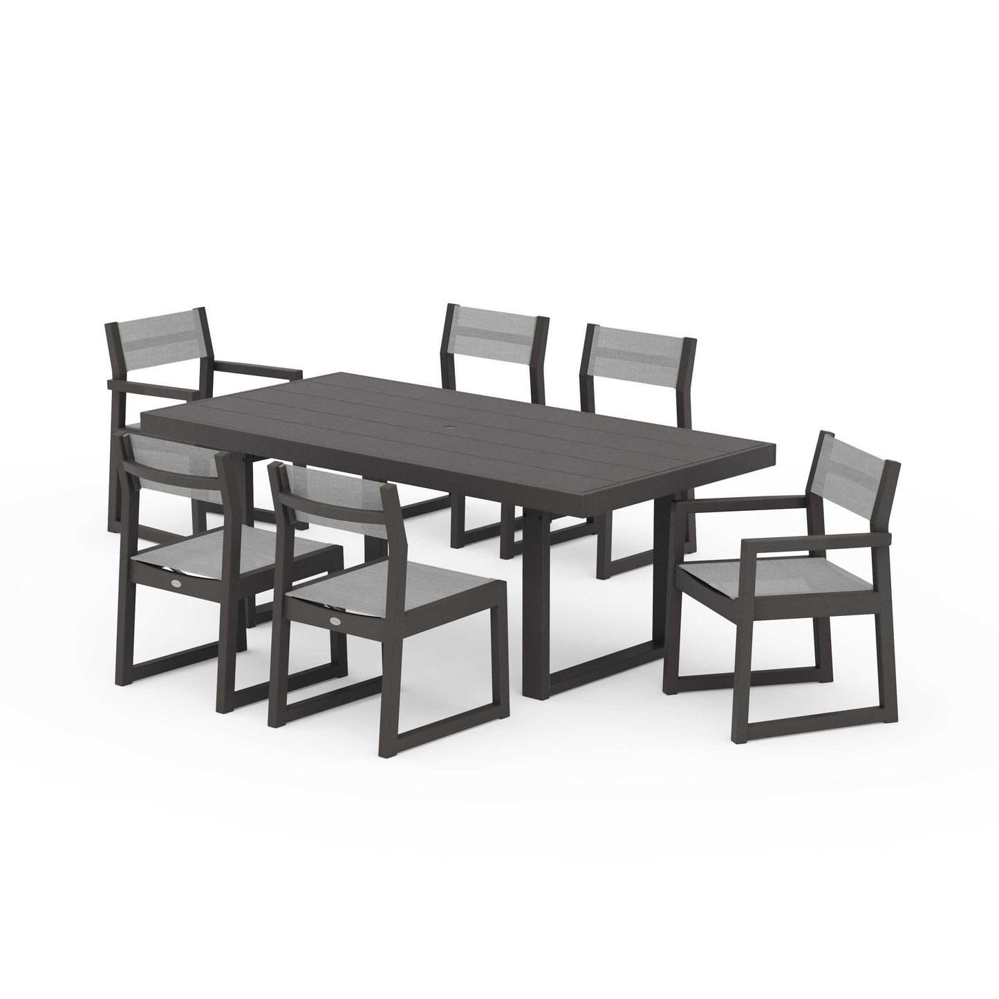 POLYWOOD EDGE Sling 7-Piece Dining Set — Vintage Coffee / Metallic Sling