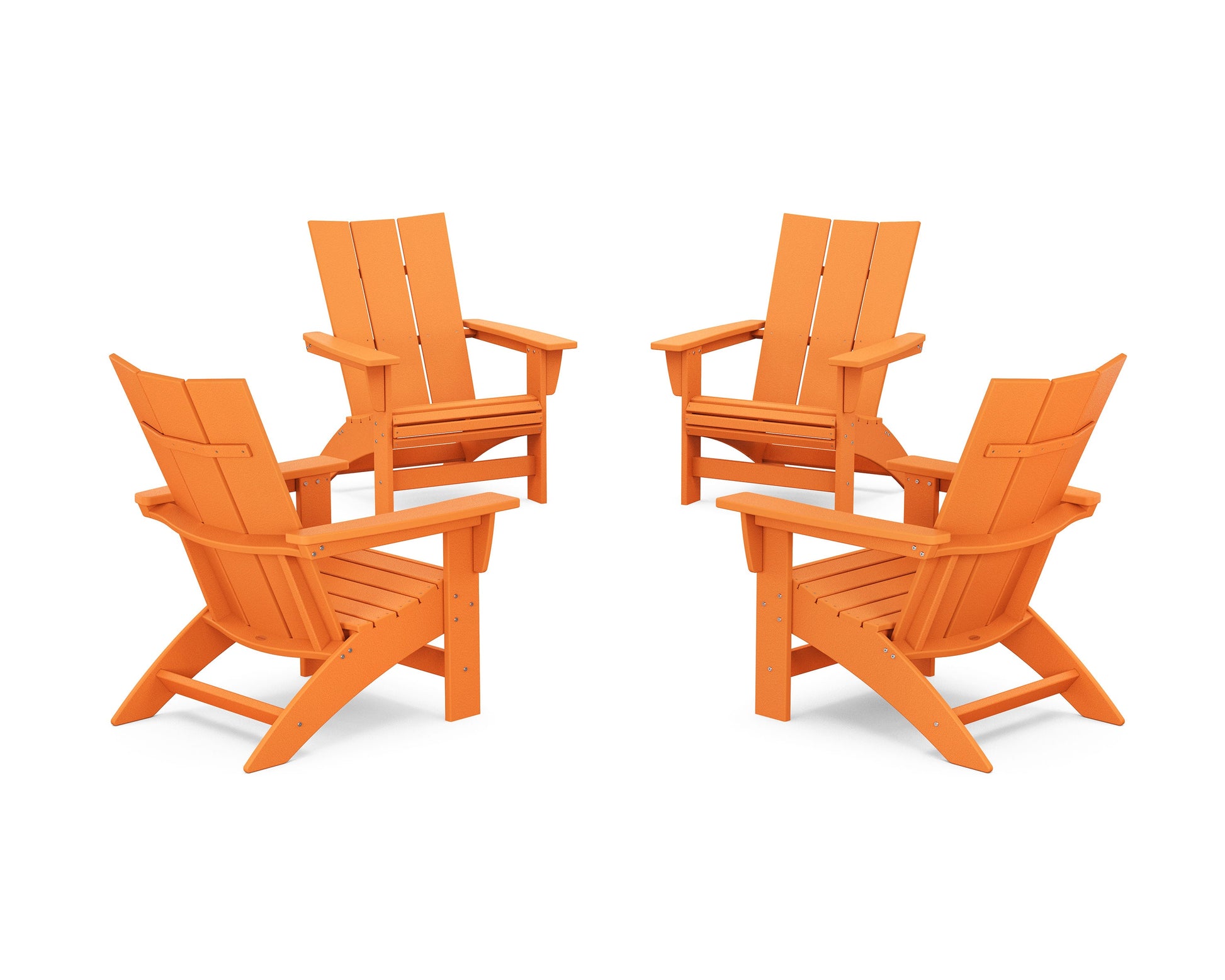 POLYWOOD 4-Piece Modern Grand Adirondack Chair Conversation Set — Tangerine