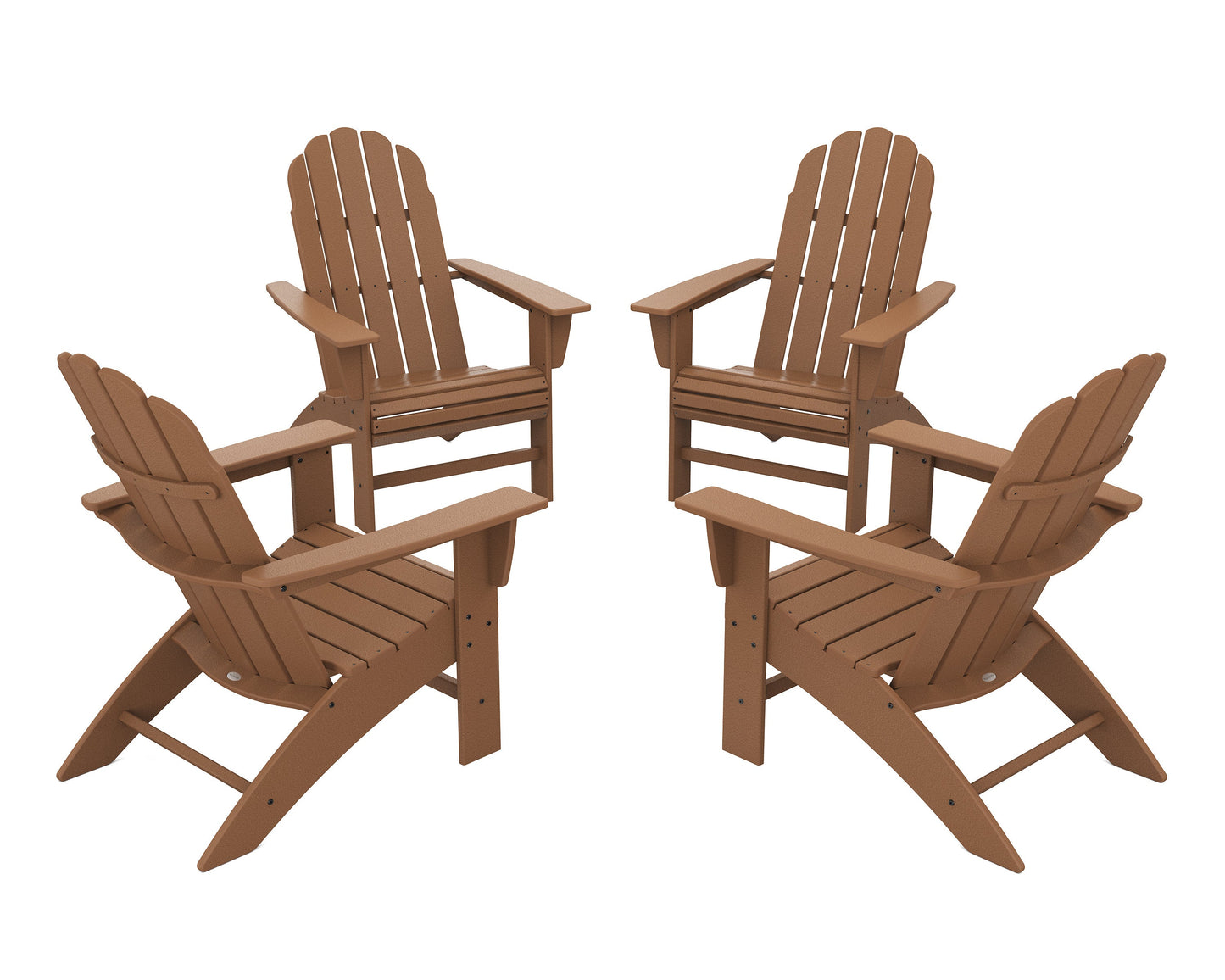 POLYWOOD 4-Piece Vineyard Curveback Adirondack Chair Conversation Set — Teak