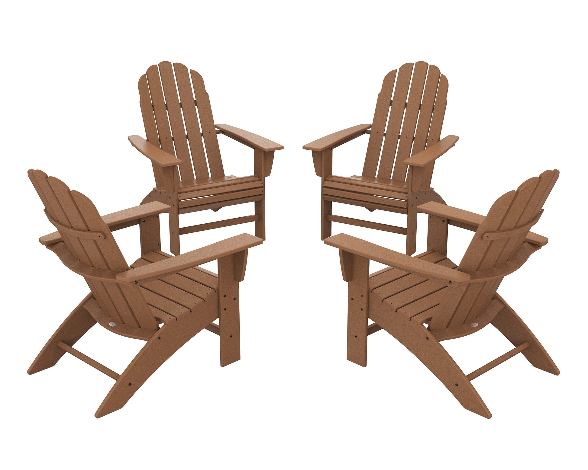 POLYWOOD 4-Piece Vineyard Curveback Adirondack Chair Conversation Set — Teak
