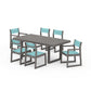 POLYWOOD EDGE Sling 7-Piece Dining Set — Driftwood / Dupioni Aquamarine Sling