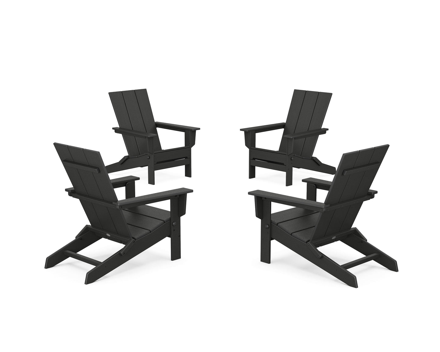 POLYWOOD 4-Piece Modern Studio Folding Adirondack Chair Conversation Set — Black
