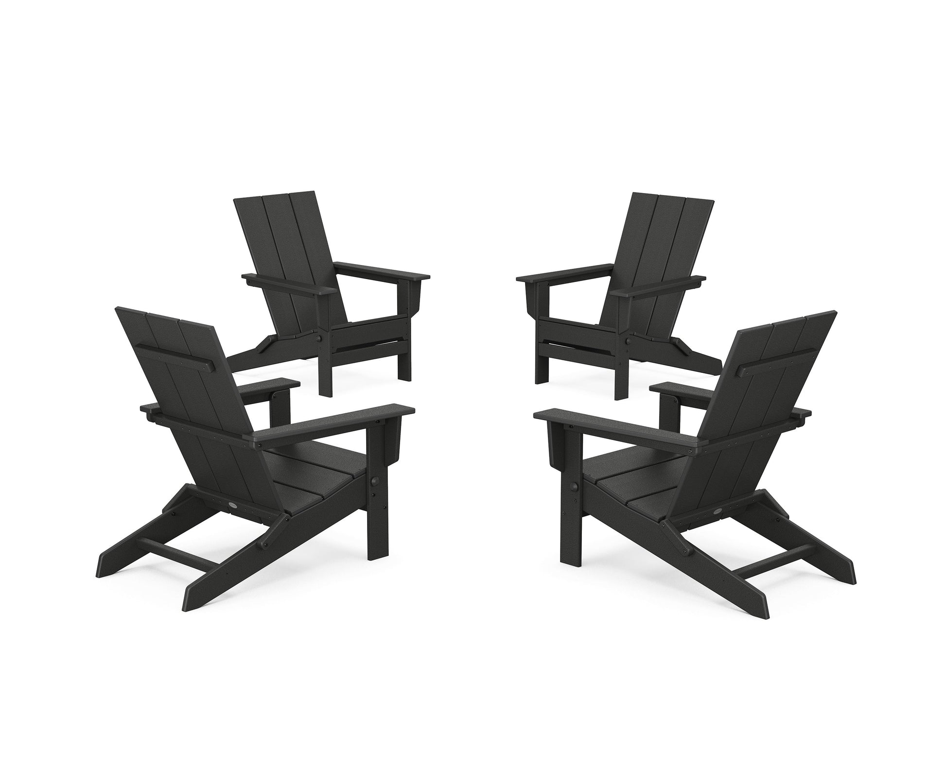 POLYWOOD 4-Piece Modern Studio Folding Adirondack Chair Conversation Set — Black