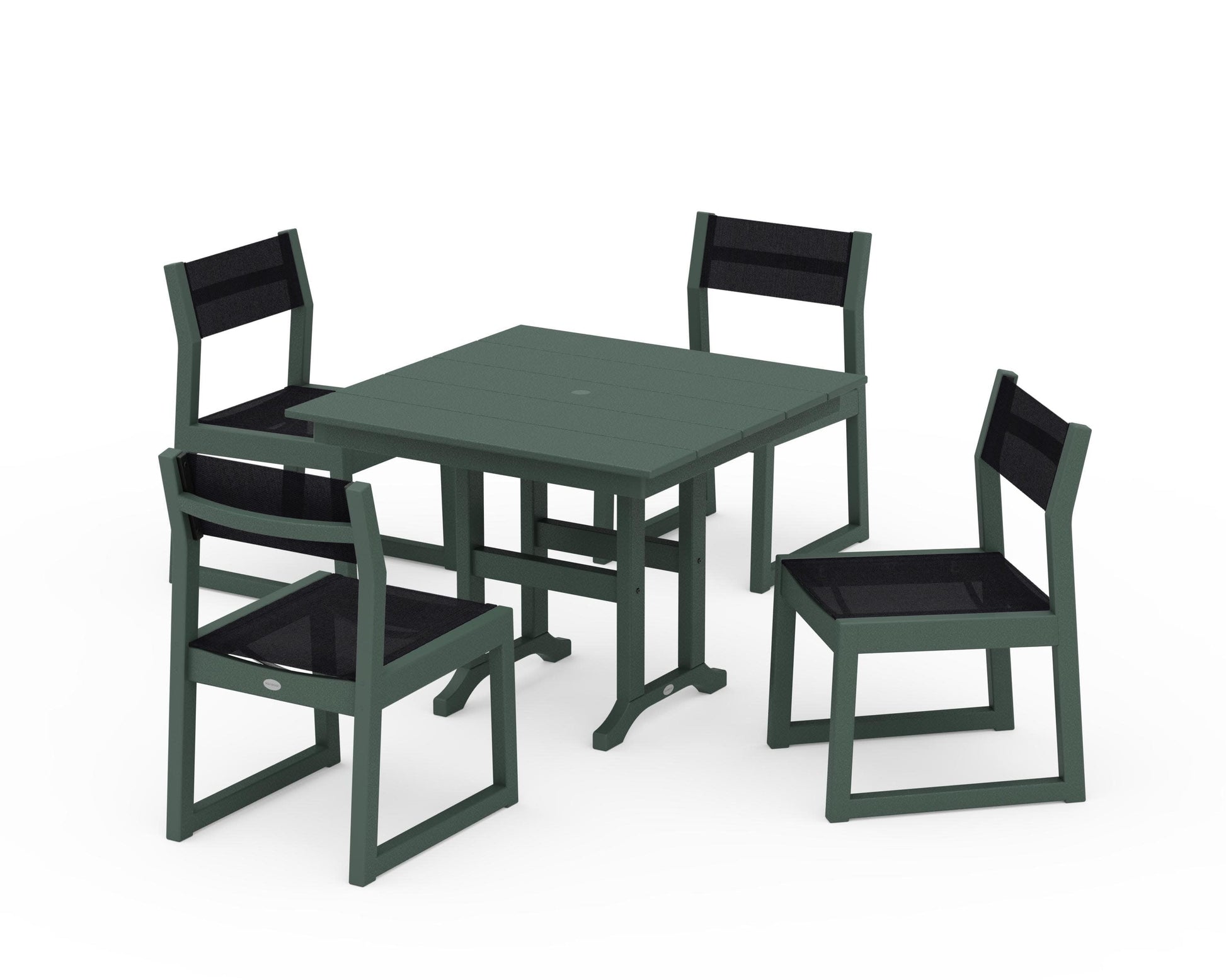 POLYWOOD EDGE Sling Side Chair 5-Piece Farmhouse Dining Set — Green / Black Sling