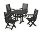 POLYWOOD Captain Folding Chair 5-Piece Dining Set with Trestle Legs — Black