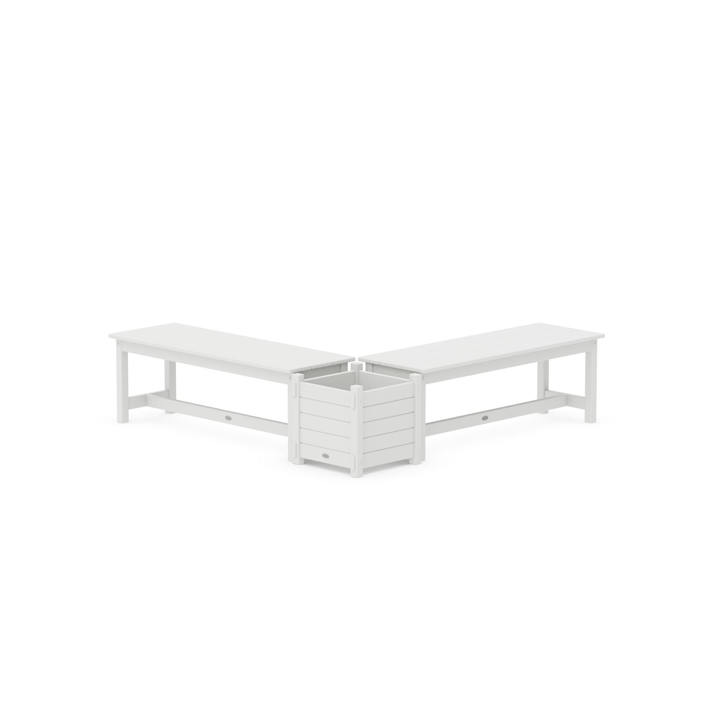 POLYWOOD 48" Nautical L- Shaped Planter Bench Set — White