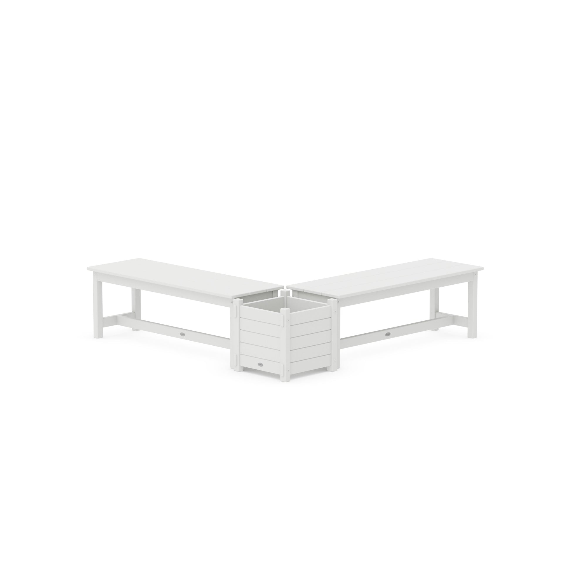 POLYWOOD 48" Nautical L- Shaped Planter Bench Set — White