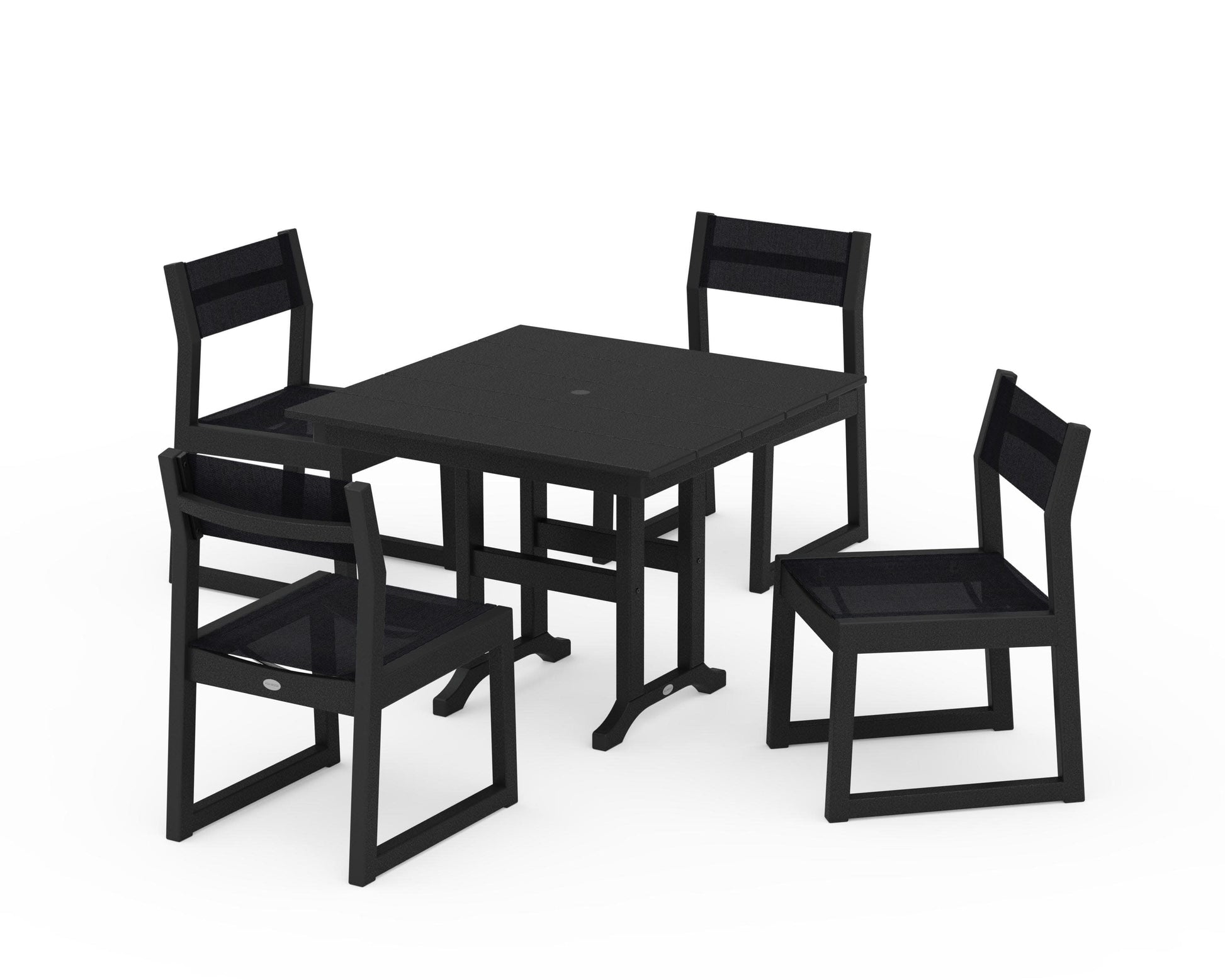 POLYWOOD EDGE Sling Side Chair 5-Piece Farmhouse Dining Set — Black / Black Sling