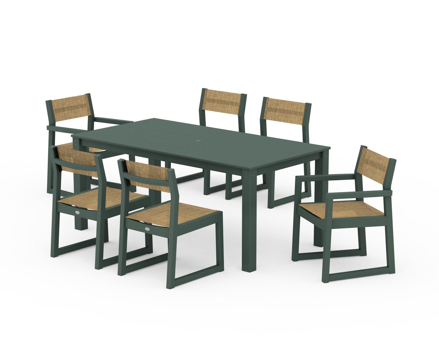 POLYWOOD EDGE Sling 7-Piece Parsons Dining Set — Green / Burlap Sling