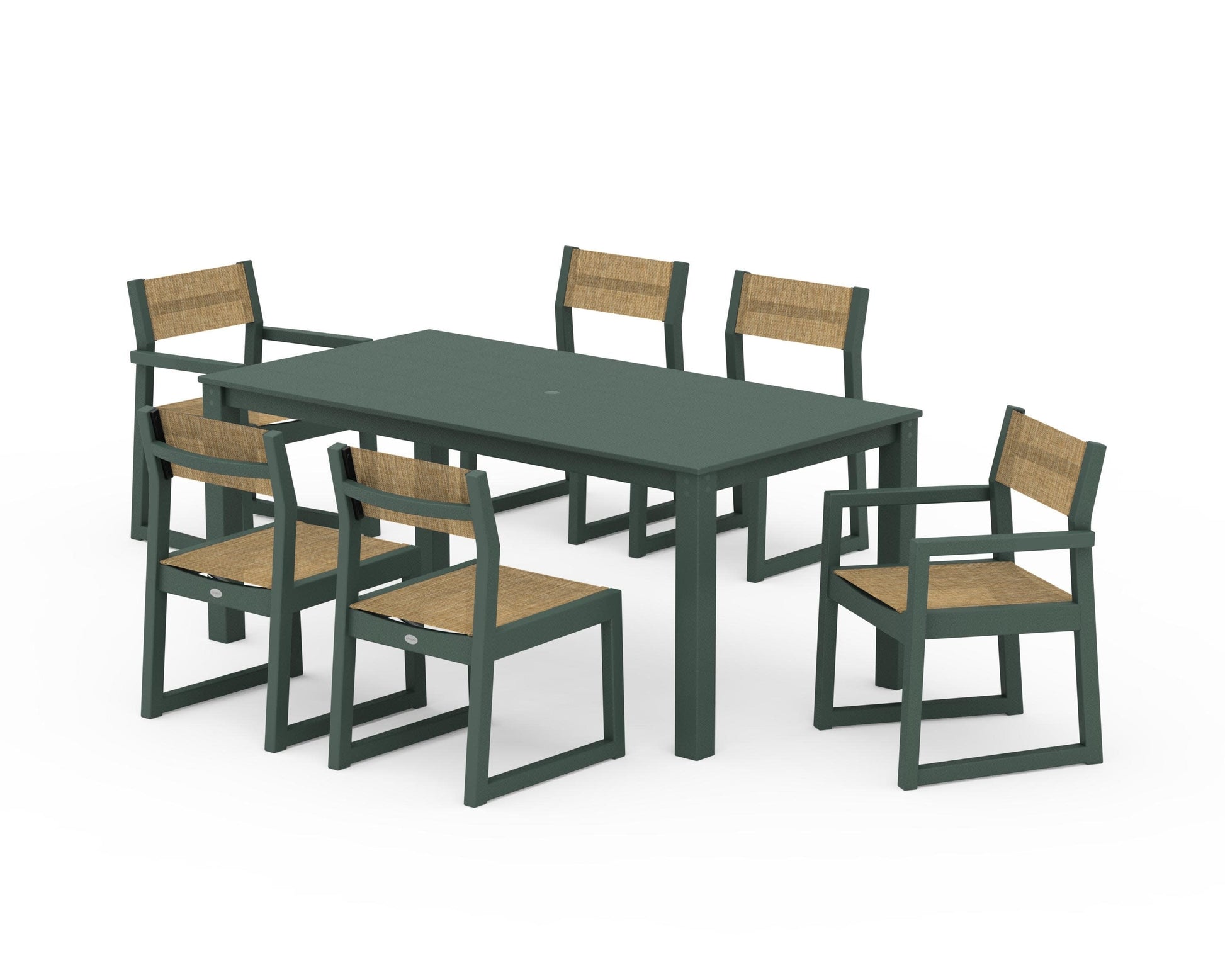 POLYWOOD EDGE Sling 7-Piece Parsons Dining Set — Green / Burlap Sling