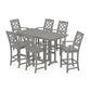 POLYWOOD Chinoiserie Arm Chair 7-Piece Farmhouse Bar Set — Slate Grey
