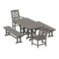 POLYWOOD Chinoiserie 5-Piece Dining Set with Benches — Driftwood