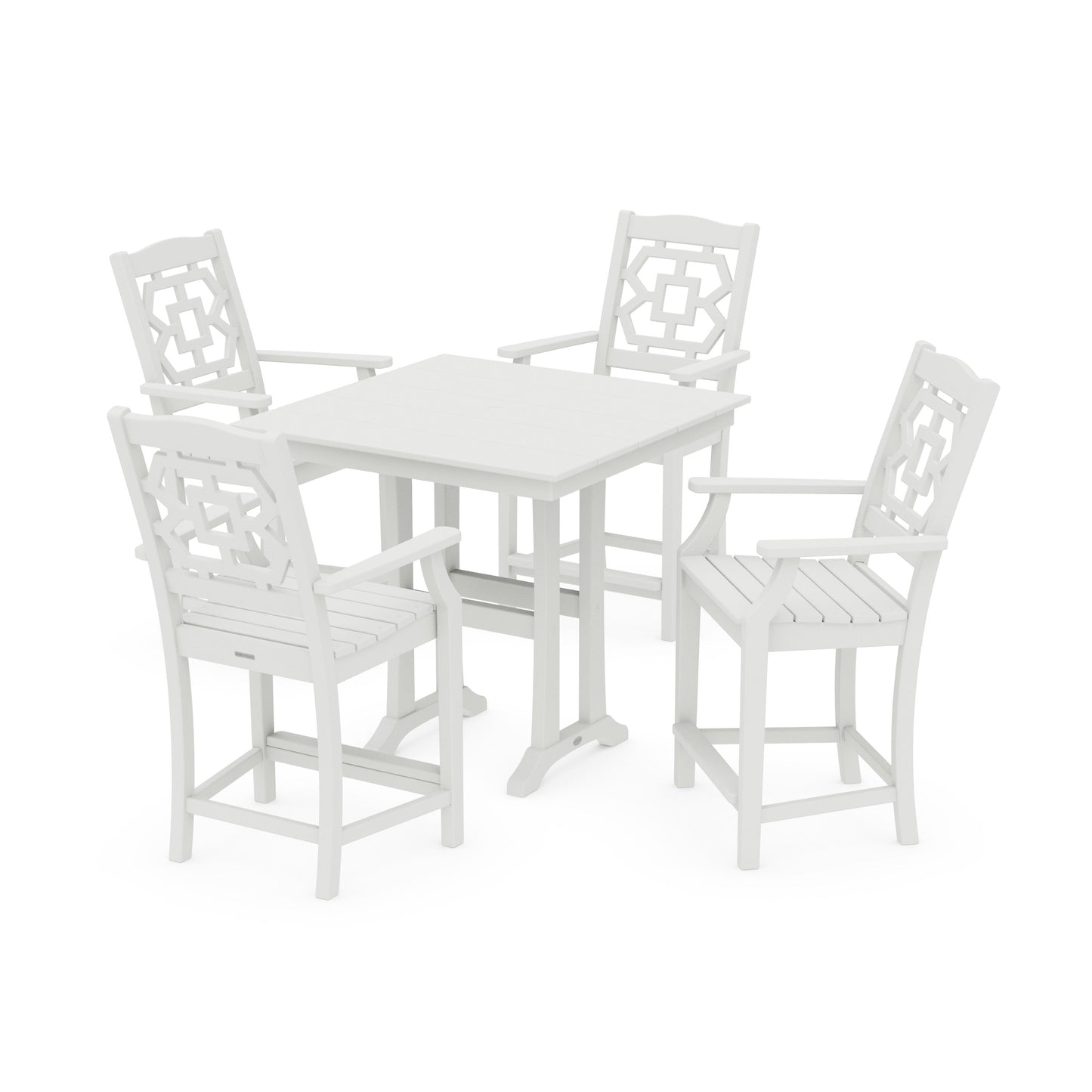 POLYWOOD Chinoiserie 5-Piece Farmhouse Counter Set with Trestle Legs — Vintage White
