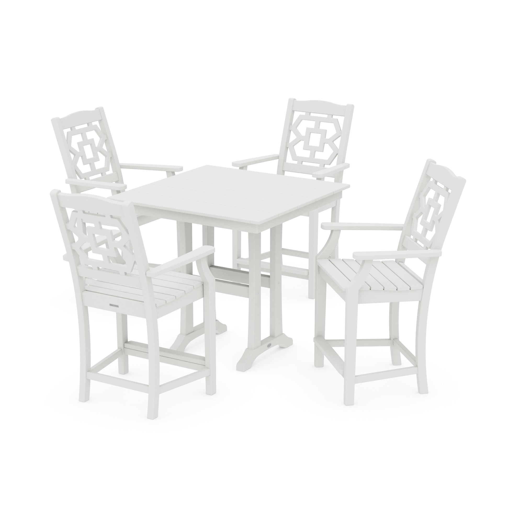 POLYWOOD Chinoiserie 5-Piece Farmhouse Counter Set with Trestle Legs — Vintage White