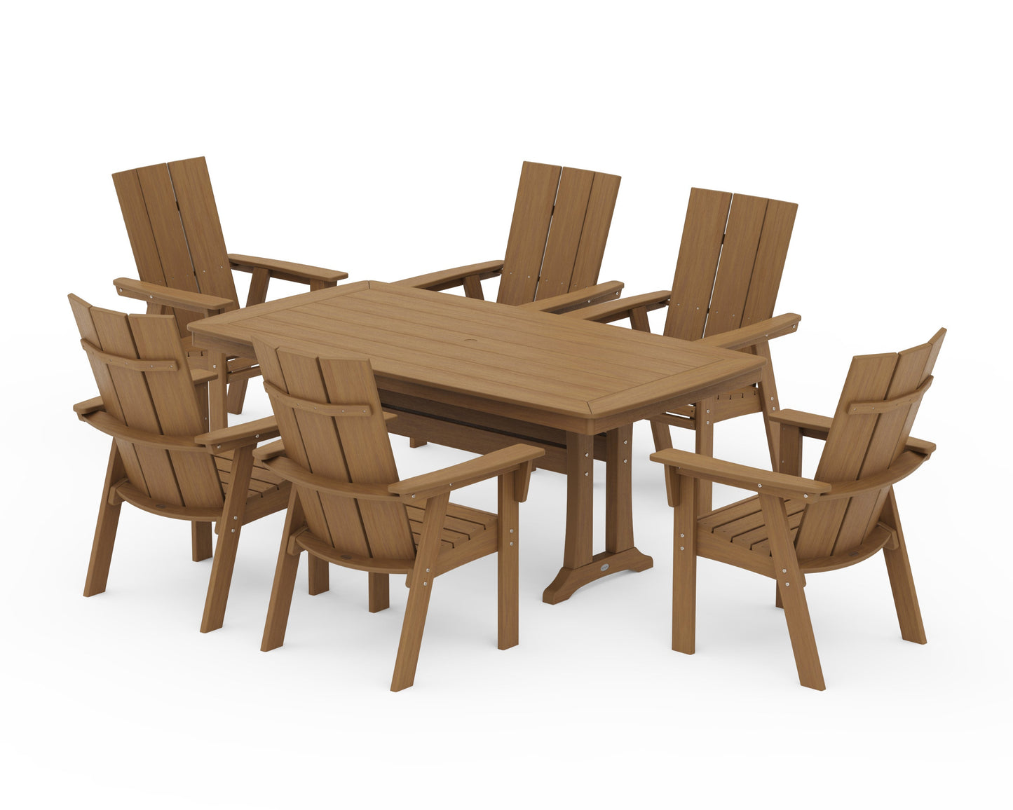 POLYWOOD Modern Curveback Adirondack 7-Piece Dining Set with Trestle Legs — Natural