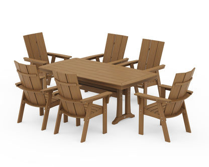 POLYWOOD Modern Curveback Adirondack 7-Piece Dining Set with Trestle Legs — Natural