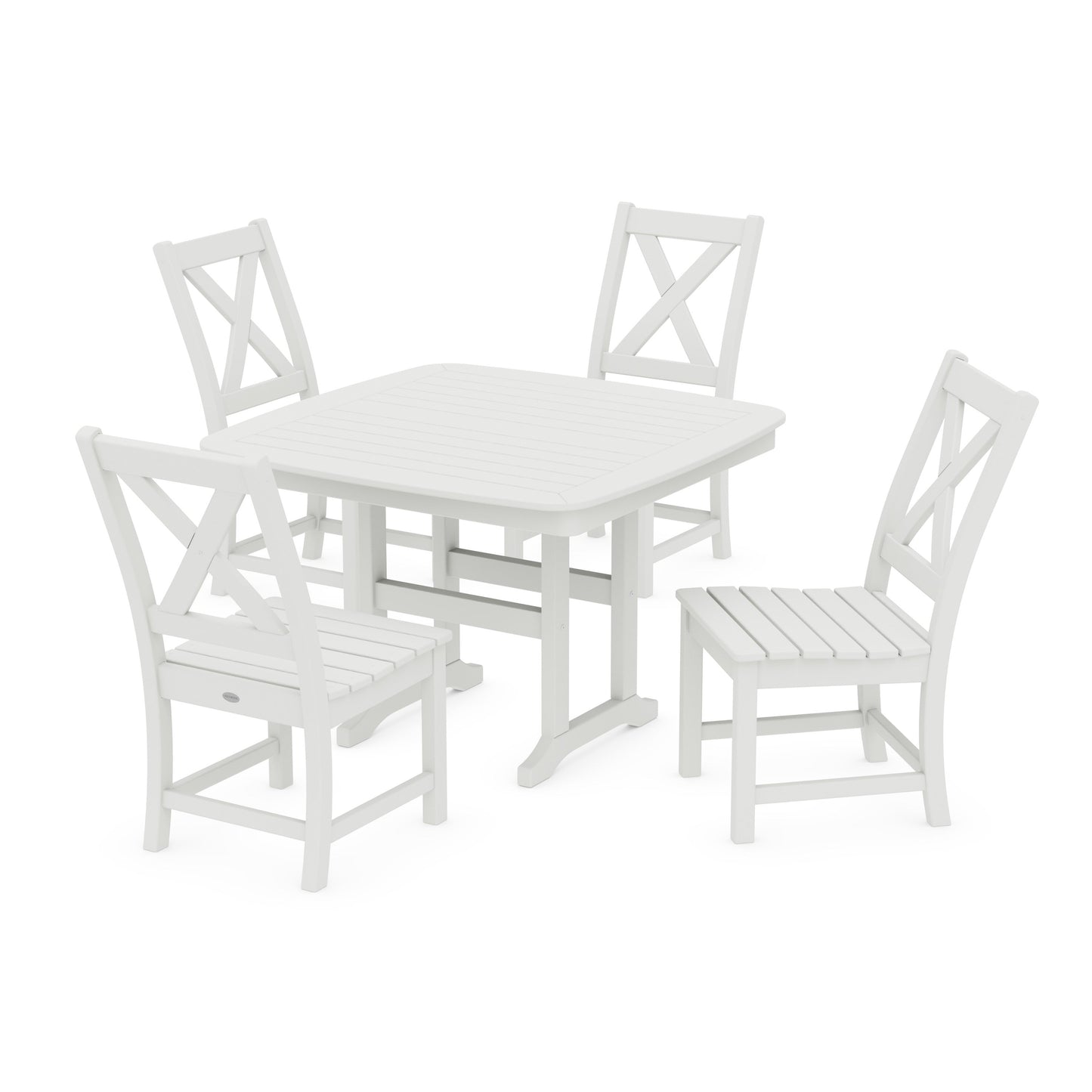 POLYWOOD Braxton Side Chair 5-Piece Dining Set with Trestle Legs — Vintage White