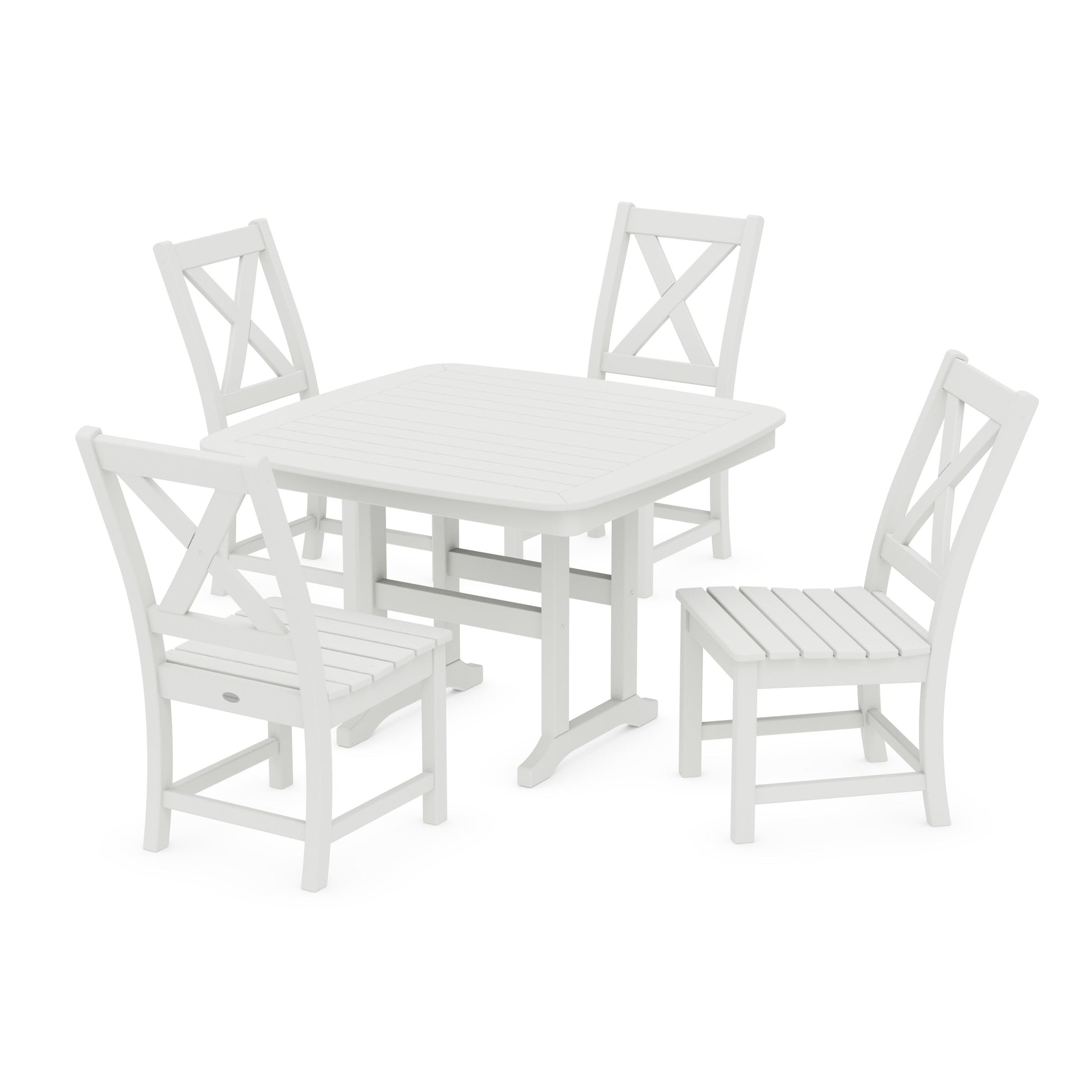 POLYWOOD Braxton Side Chair 5-Piece Dining Set with Trestle Legs — Vintage White