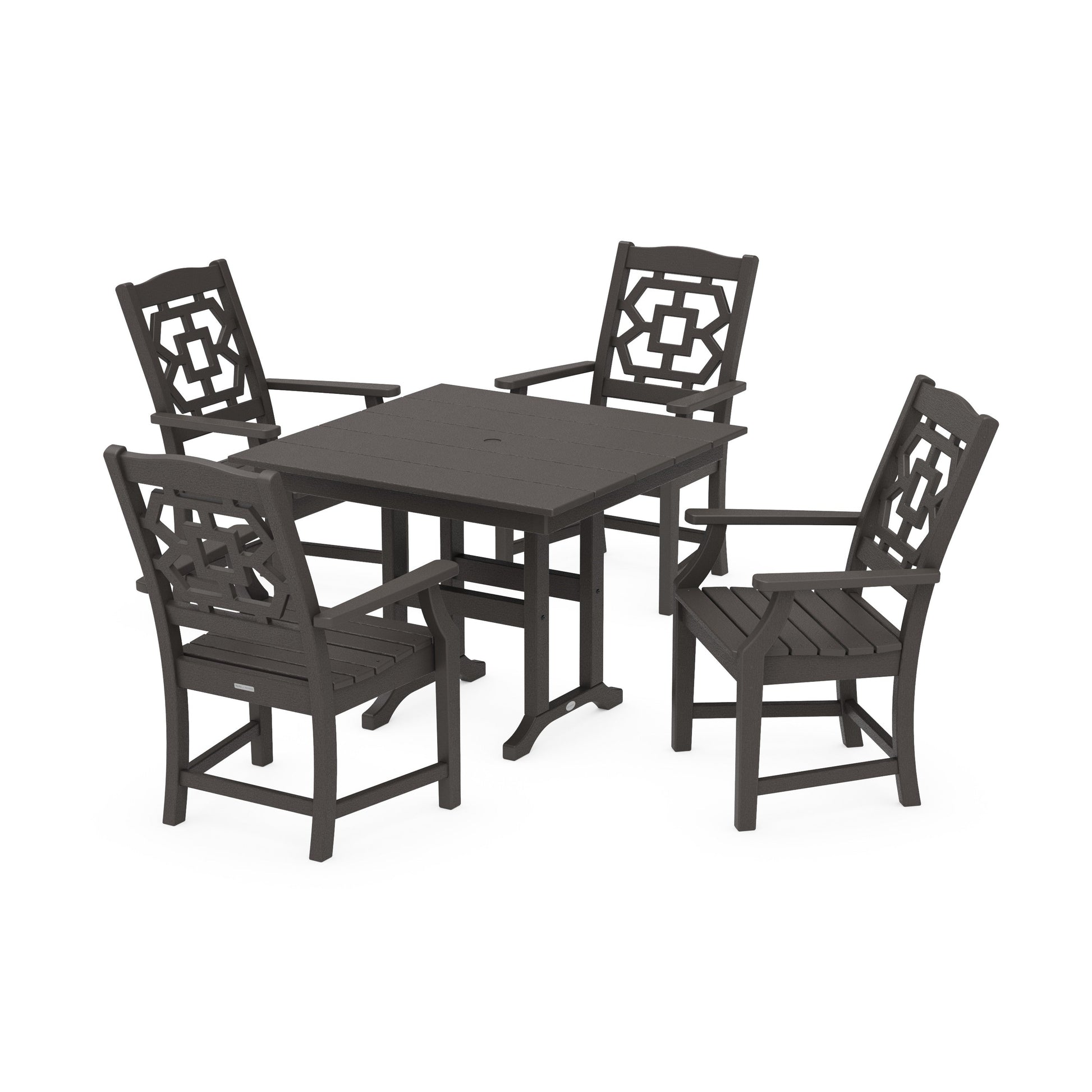 POLYWOOD Chinoiserie 5-Piece Farmhouse Dining Set — Vintage Coffee