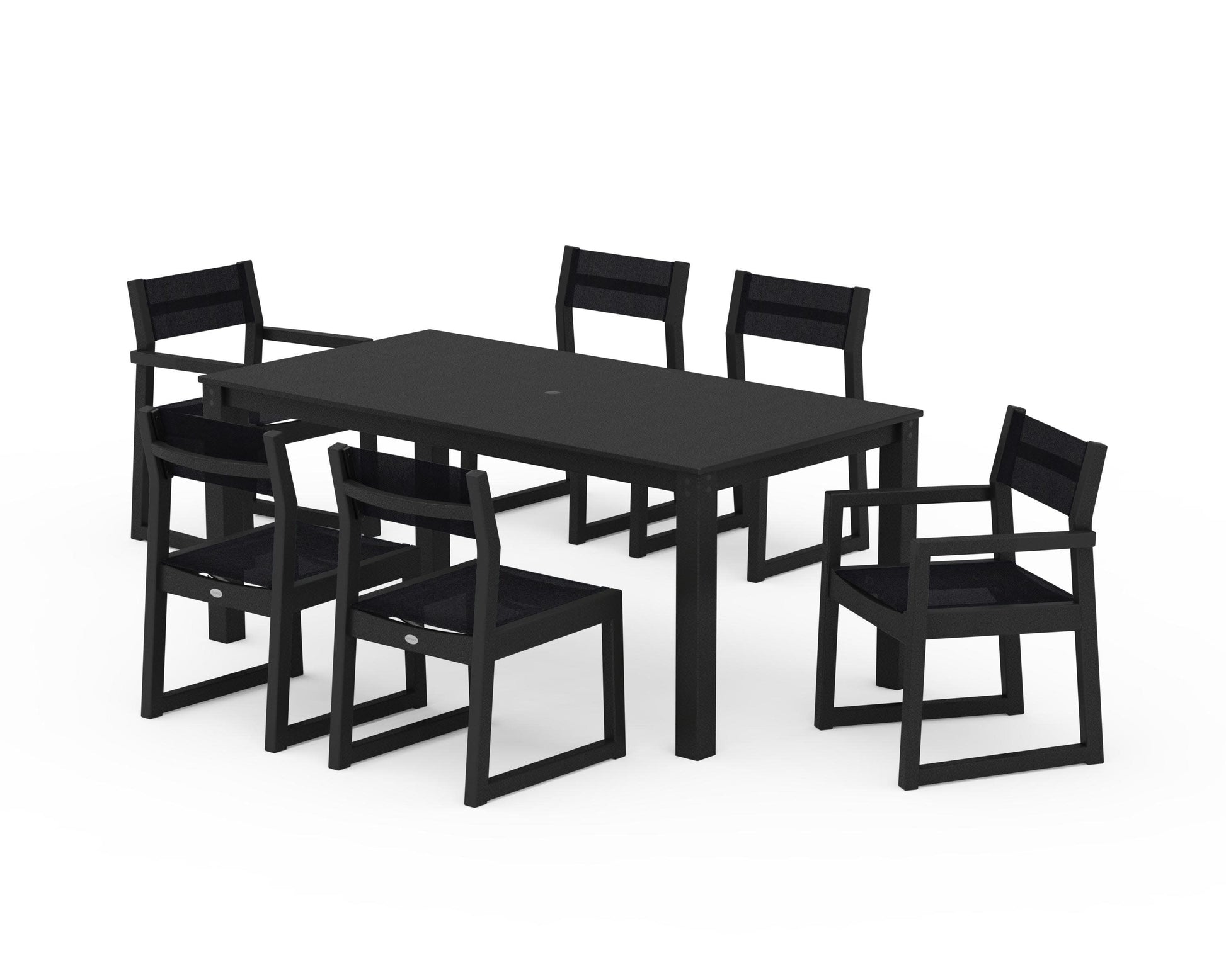 POLYWOOD EDGE Sling 7-Piece Parsons Dining Set — Black / Black Sling