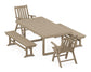 POLYWOOD Vineyard Folding Chair 5-Piece Dining Set with Benches — Vintage Sahara