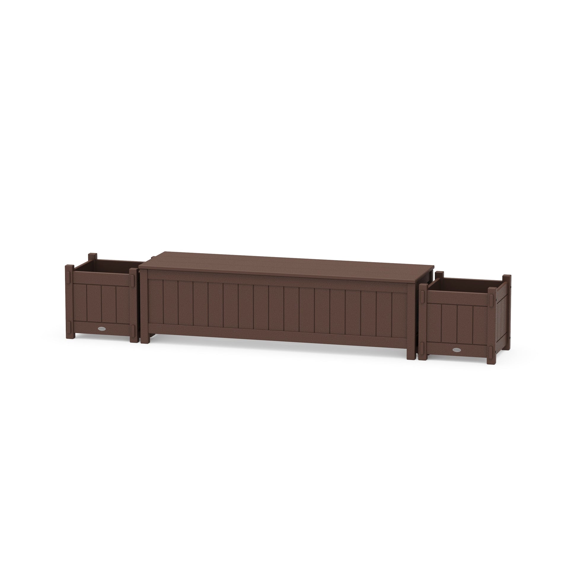 POLYWOOD 60" Vineyard Straight Planter Storage Bench Set — Mahogany