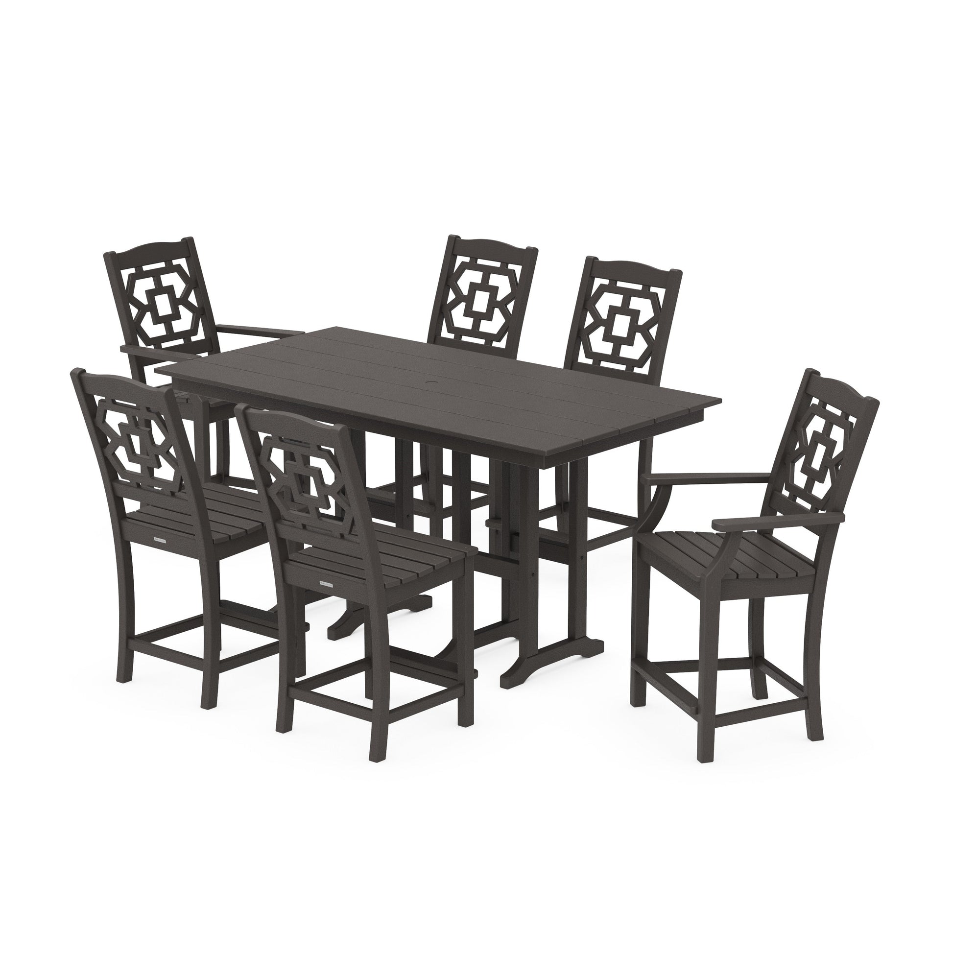 POLYWOOD Chinoiserie 7-Piece Farmhouse Counter Set — Vintage Coffee