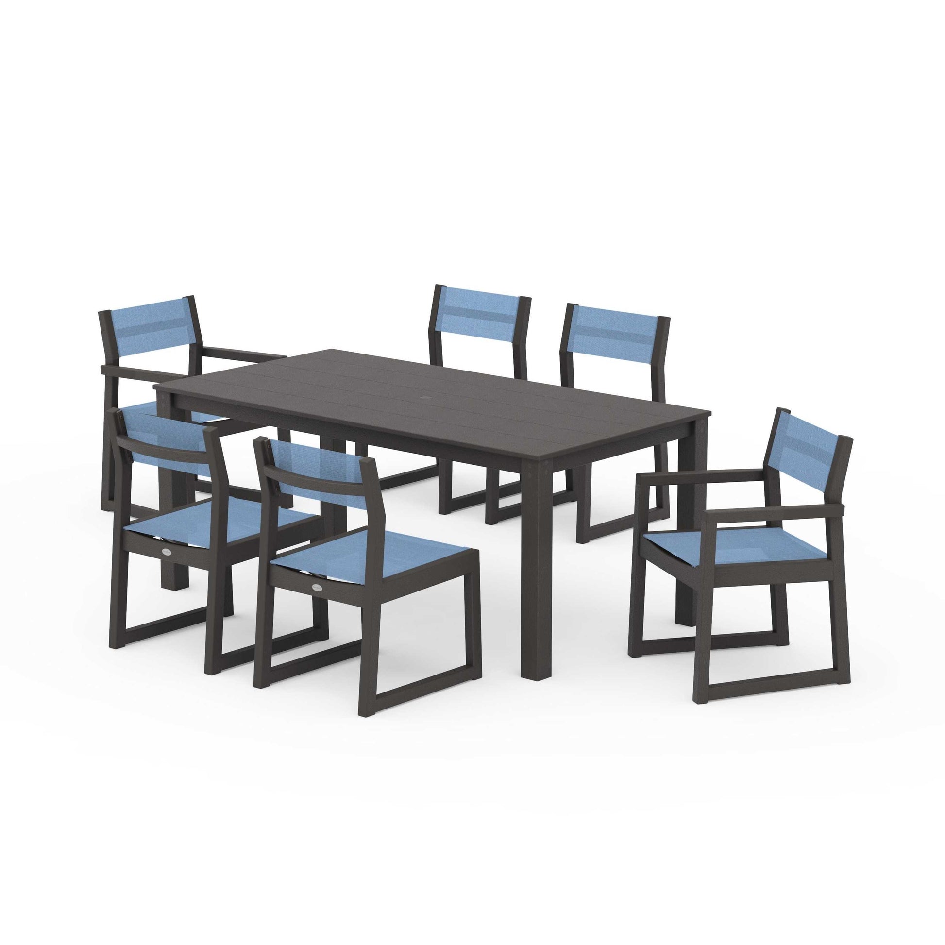 POLYWOOD EDGE Sling 7-Piece Parsons Dining Set — Vintage Coffee / Poolside Sling