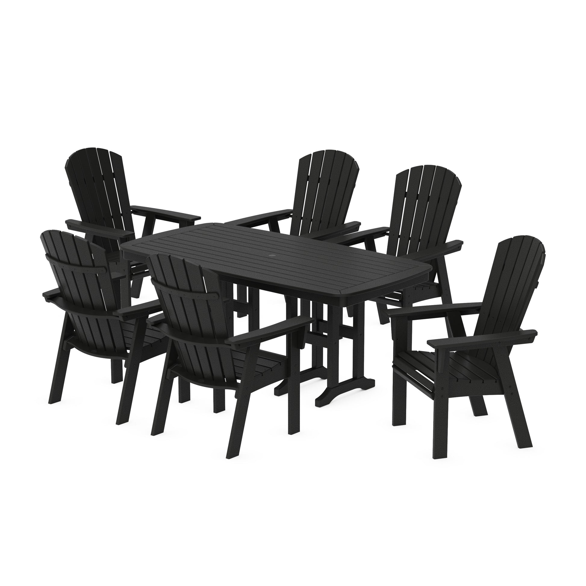 POLYWOOD Nautical Curveback Adirondack 7-Piece Dining Set — Black