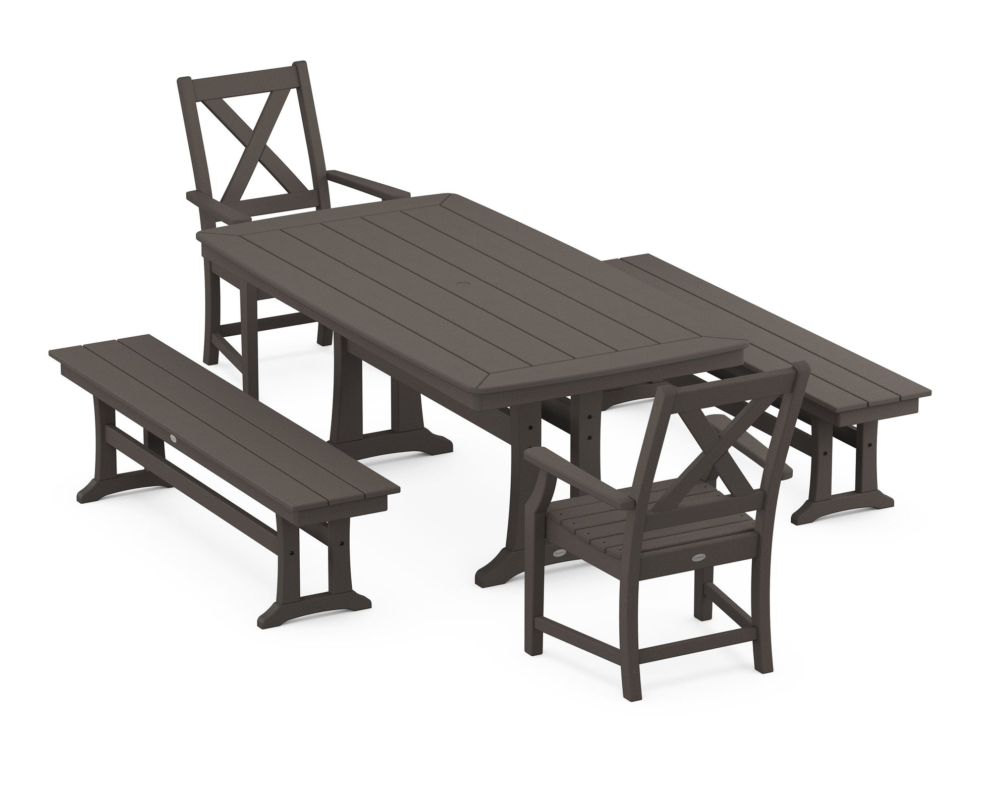 POLYWOOD Braxton 5-Piece Dining Set with Trestle Legs — Vintage Coffee