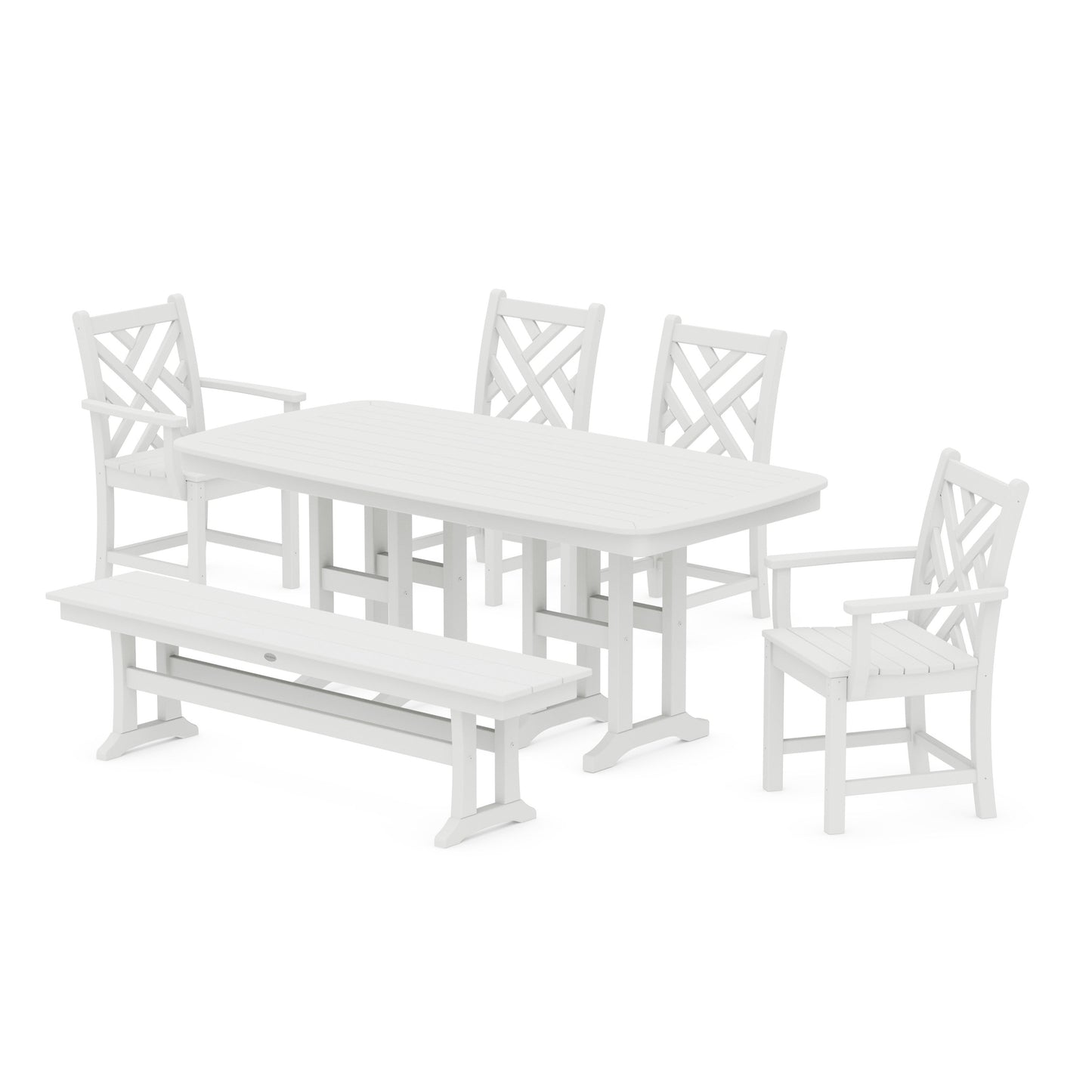 POLYWOOD Chippendale 6-Piece Dining Set with Bench — White