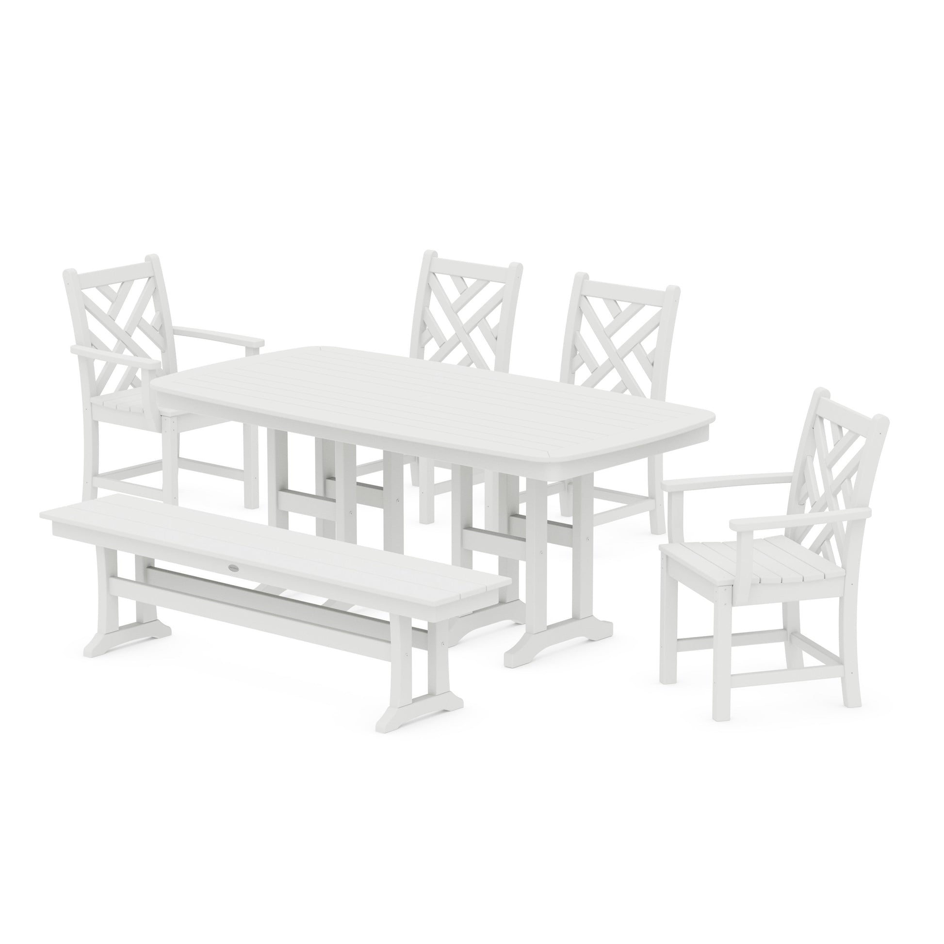 POLYWOOD Chippendale 6-Piece Dining Set with Bench — White