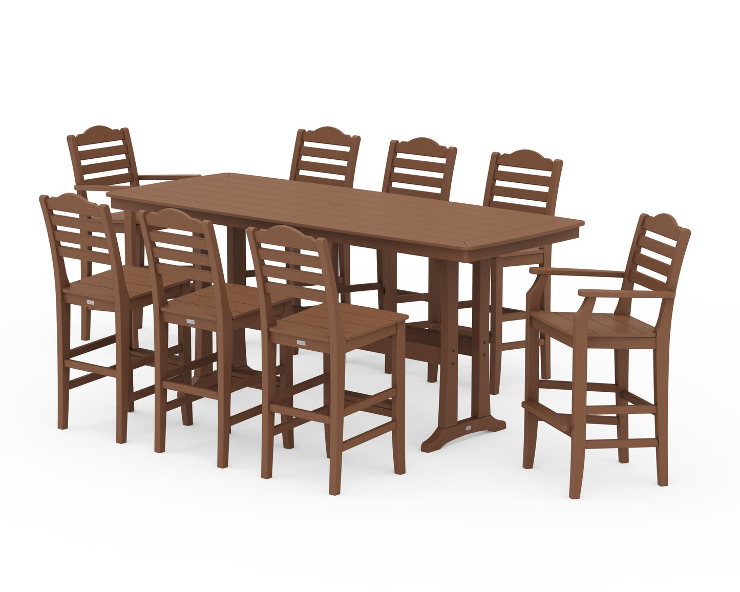 POLYWOOD Savannah 9-Piece Bar Set with Trestle Legs — Teak