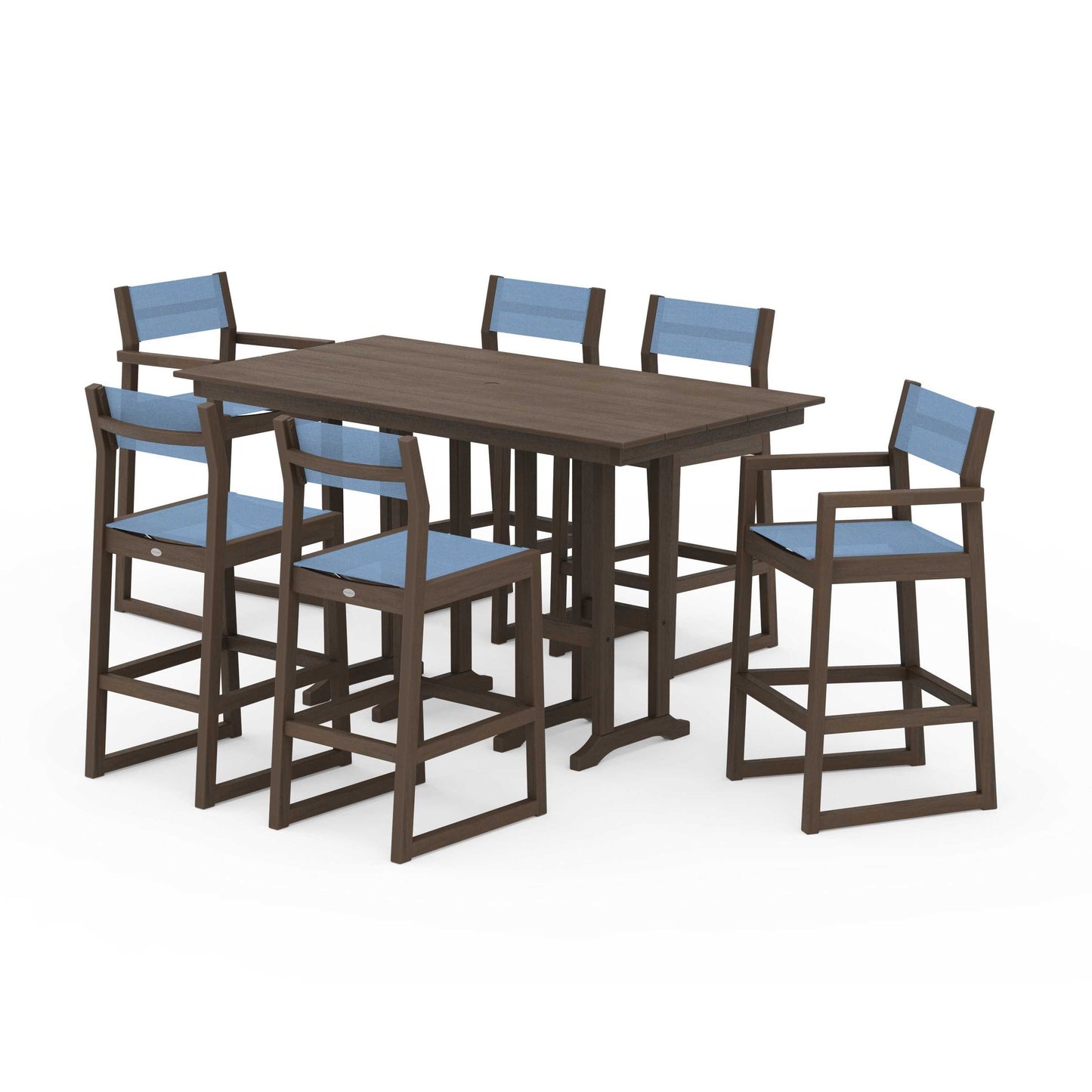 POLYWOOD EDGE Sling 7-Piece Farmhouse Bar Set — Kona / Poolside Sling