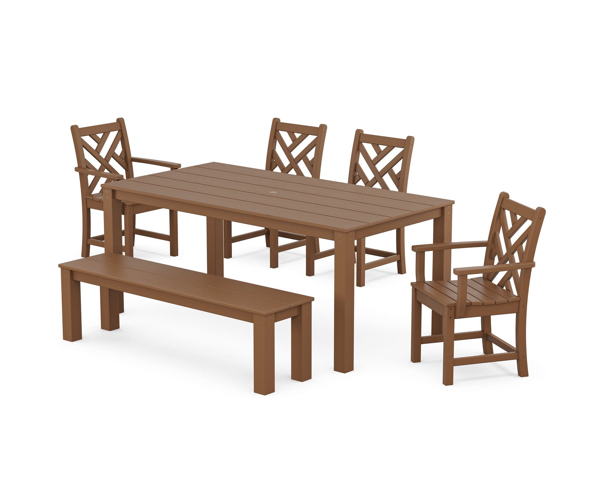 POLYWOOD Chippendale 6-Piece Parsons Dining Set with Bench — Teak