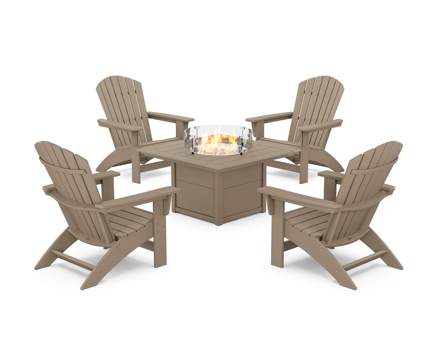 POLYWOOD 5-Piece Nautical Grand Adirondack Conversation Set with Fire Pit Table — Vintage Sahara