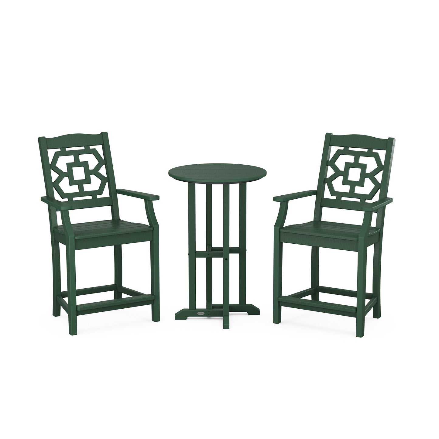 POLYWOOD Chinoiserie 3-Piece Farmhouse Bistro Counter Set — Green