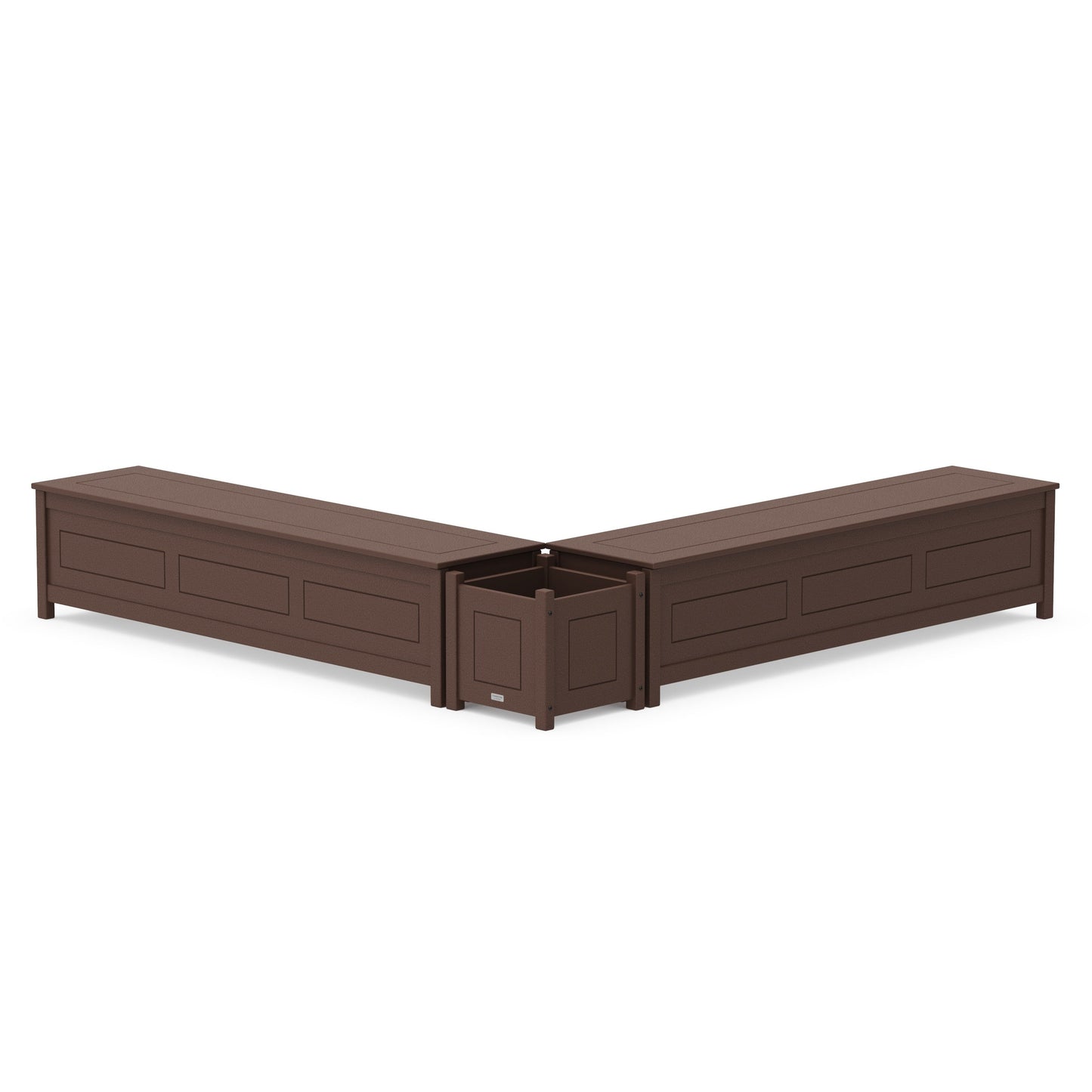 POLYWOOD 72" Country Living L- Shaped Planter Storage Bench Set — Mahogany