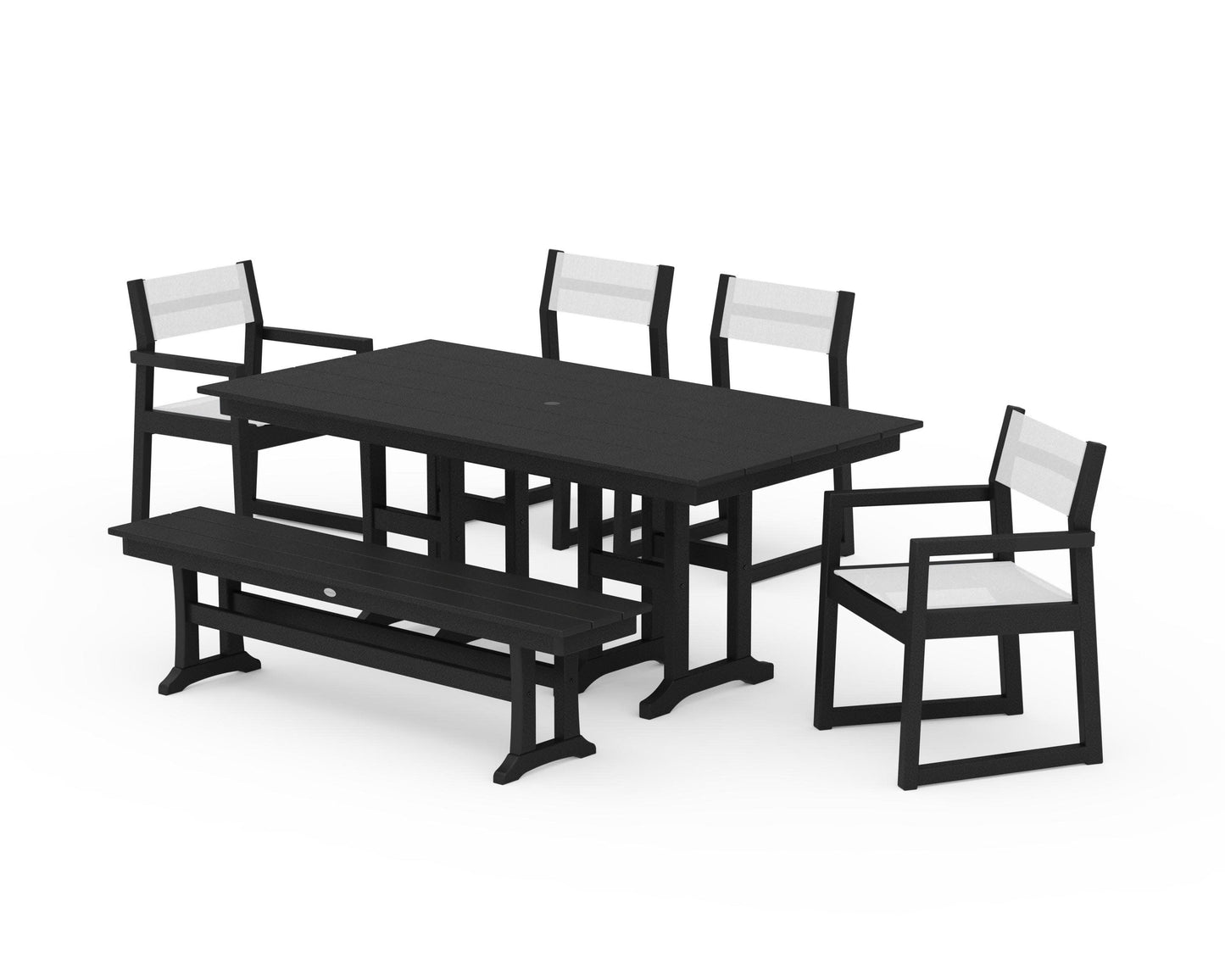 POLYWOOD EDGE Sling 6-Piece Farmhouse Dining Set — Black / White Sling