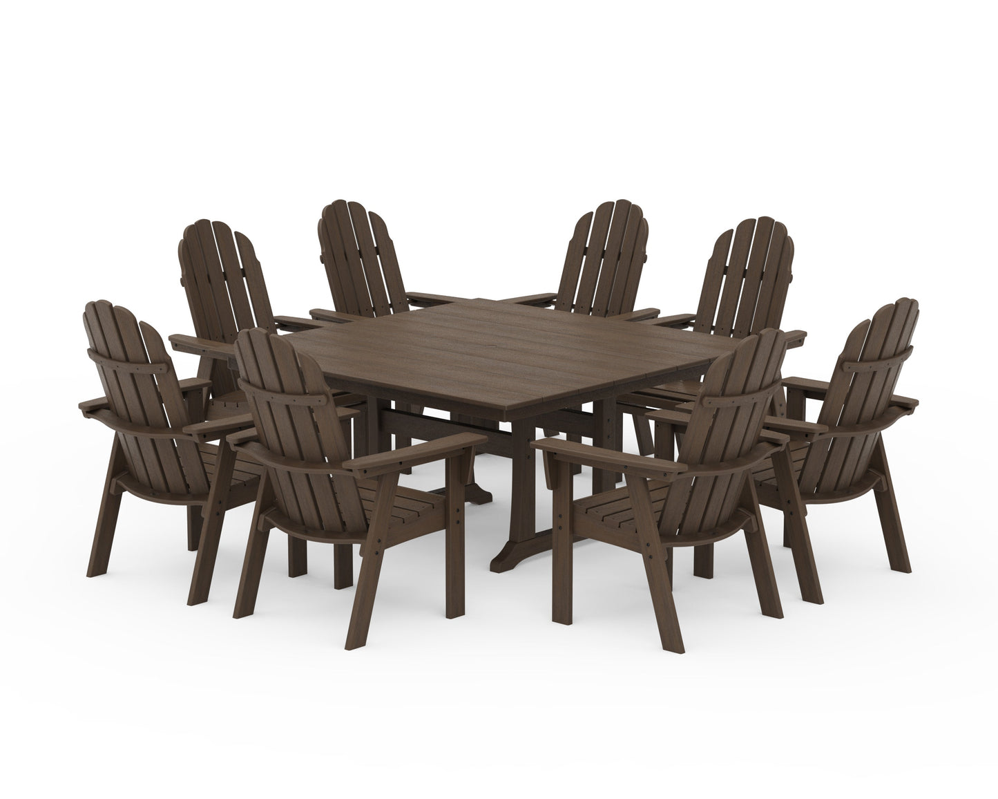 POLYWOOD Vineyard Curveback Adirondack 9-Piece Square Farmhouse Dining Set with Trestle Legs — Kona