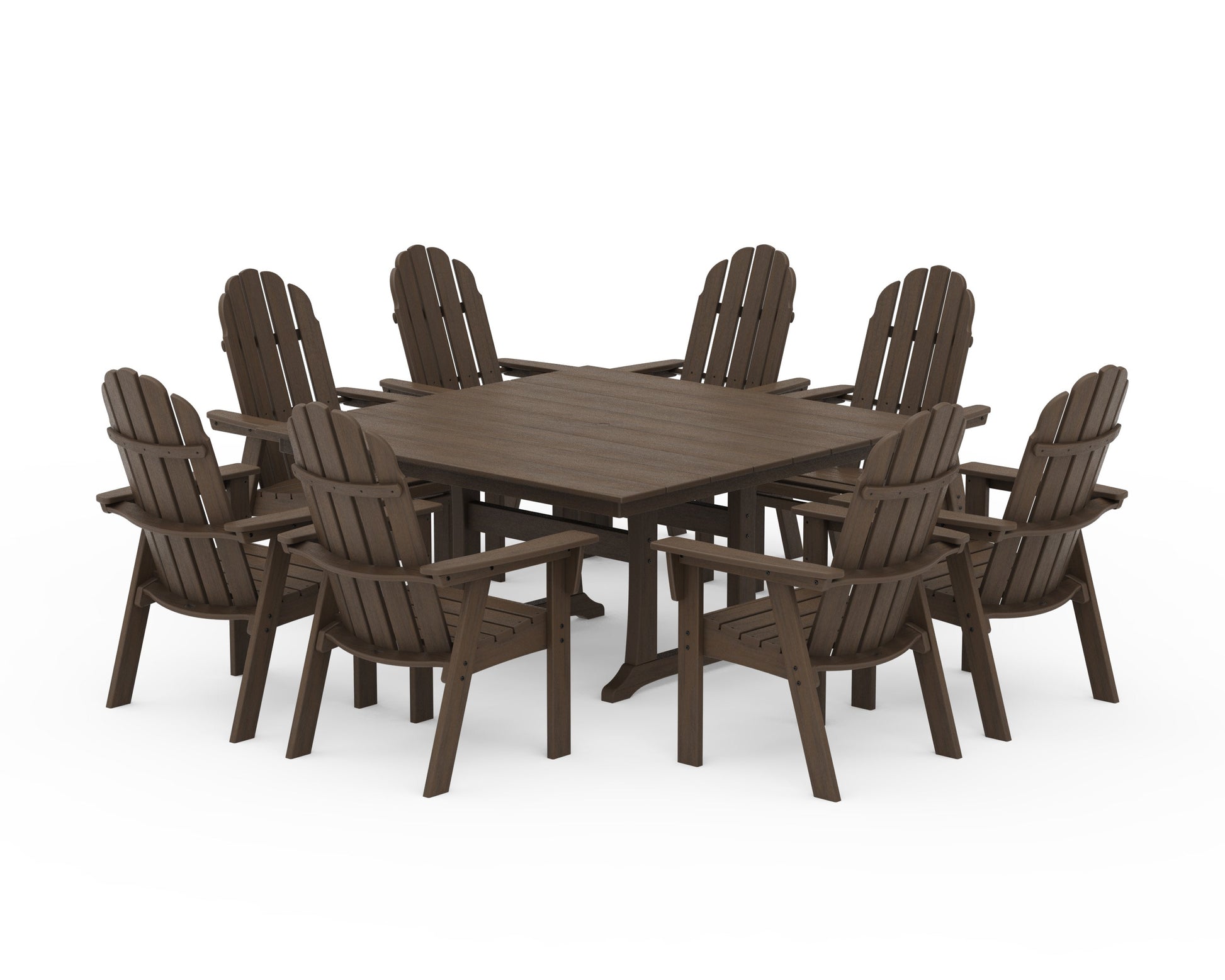 POLYWOOD Vineyard Curveback Adirondack 9-Piece Square Farmhouse Dining Set with Trestle Legs — Kona