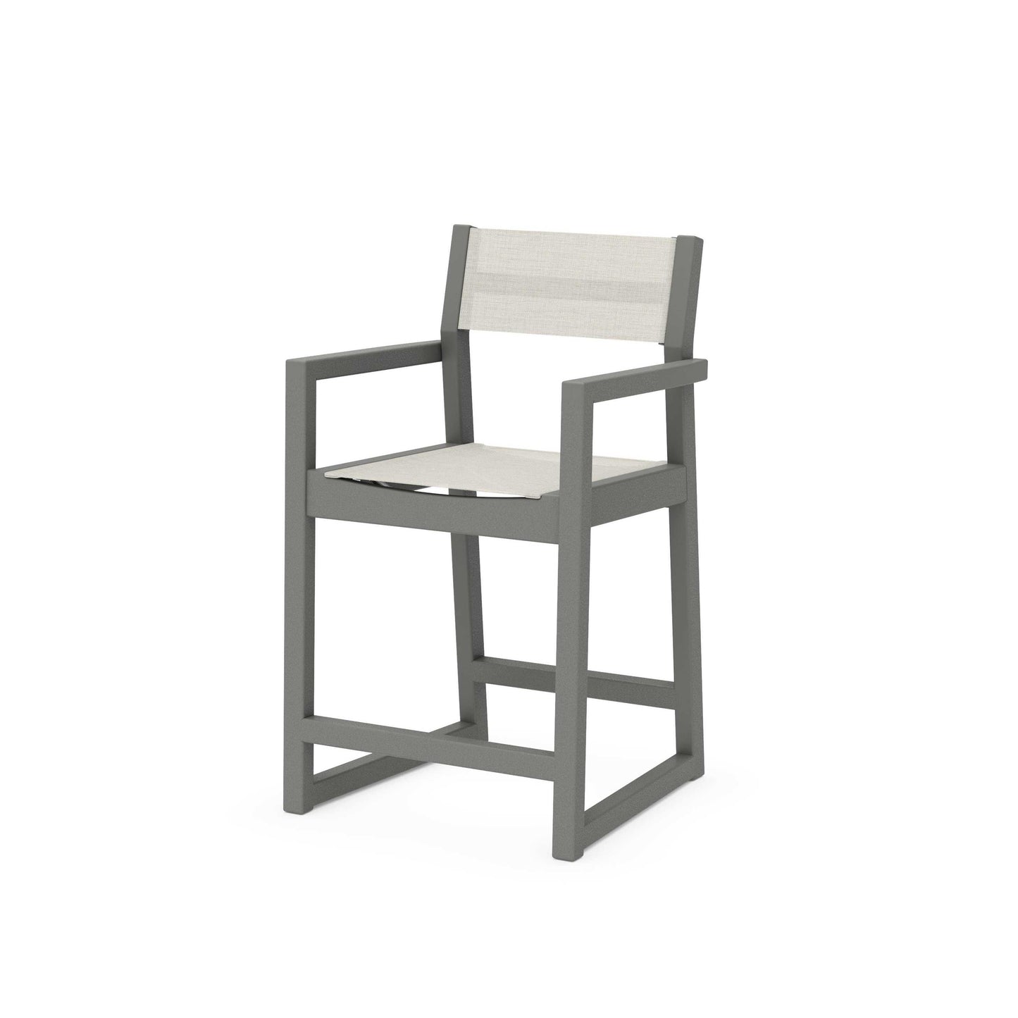 POLYWOOD EDGE Sling Counter Arm Chair — Slate Grey / Parchment Sling