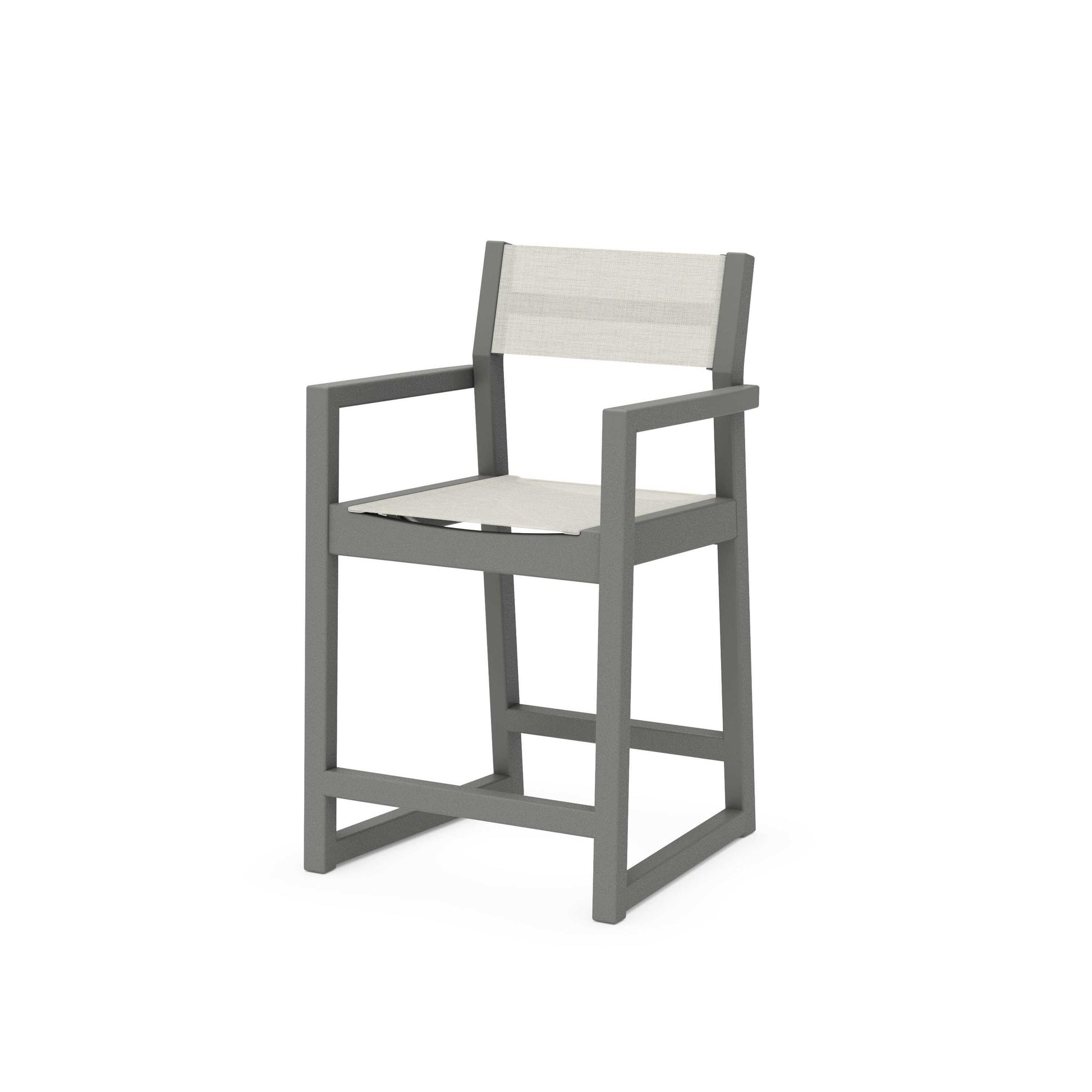POLYWOOD EDGE Sling Counter Arm Chair — Slate Grey / Parchment Sling