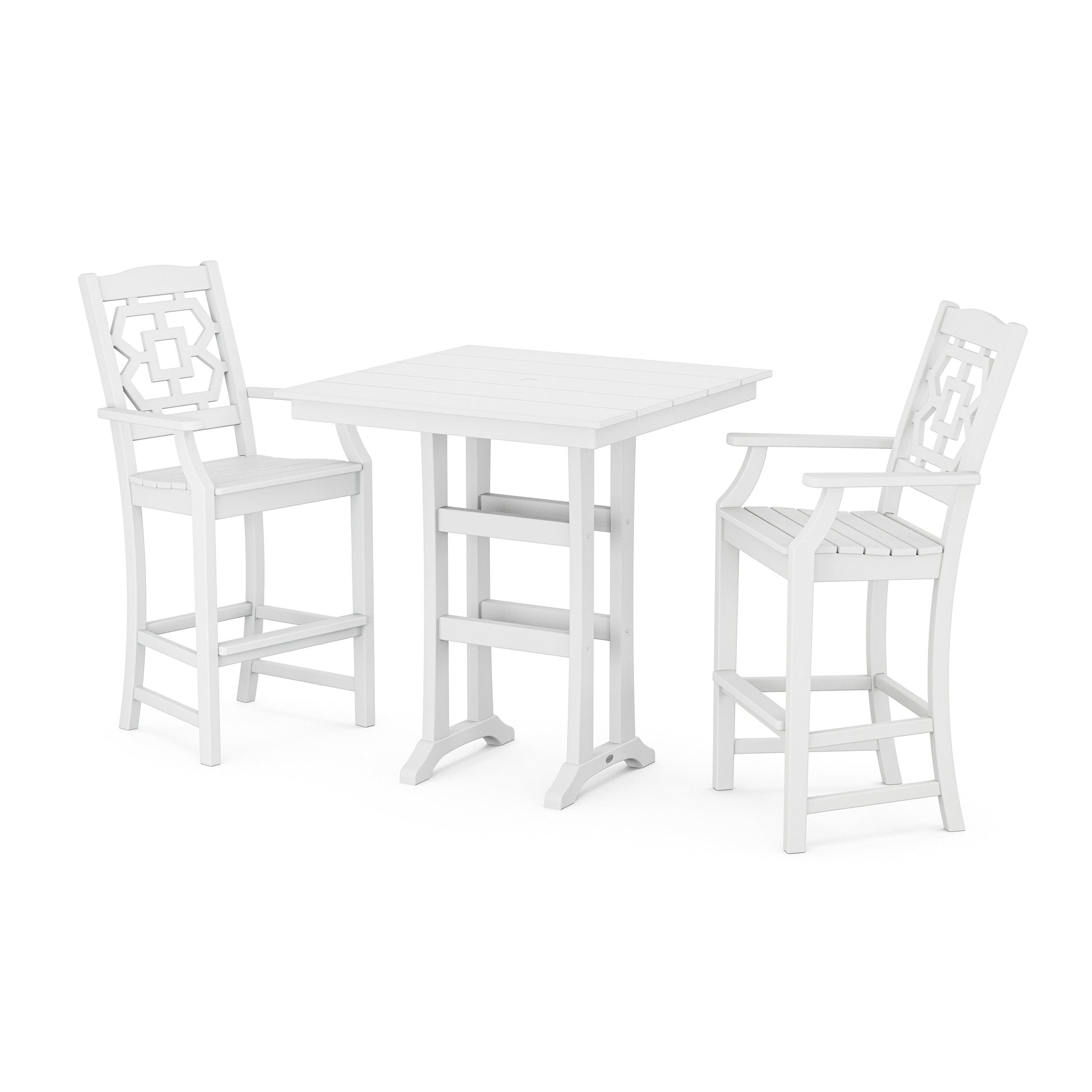 POLYWOOD Chinoiserie 3-Piece Farmhouse Bar Set with Trestle Legs — White