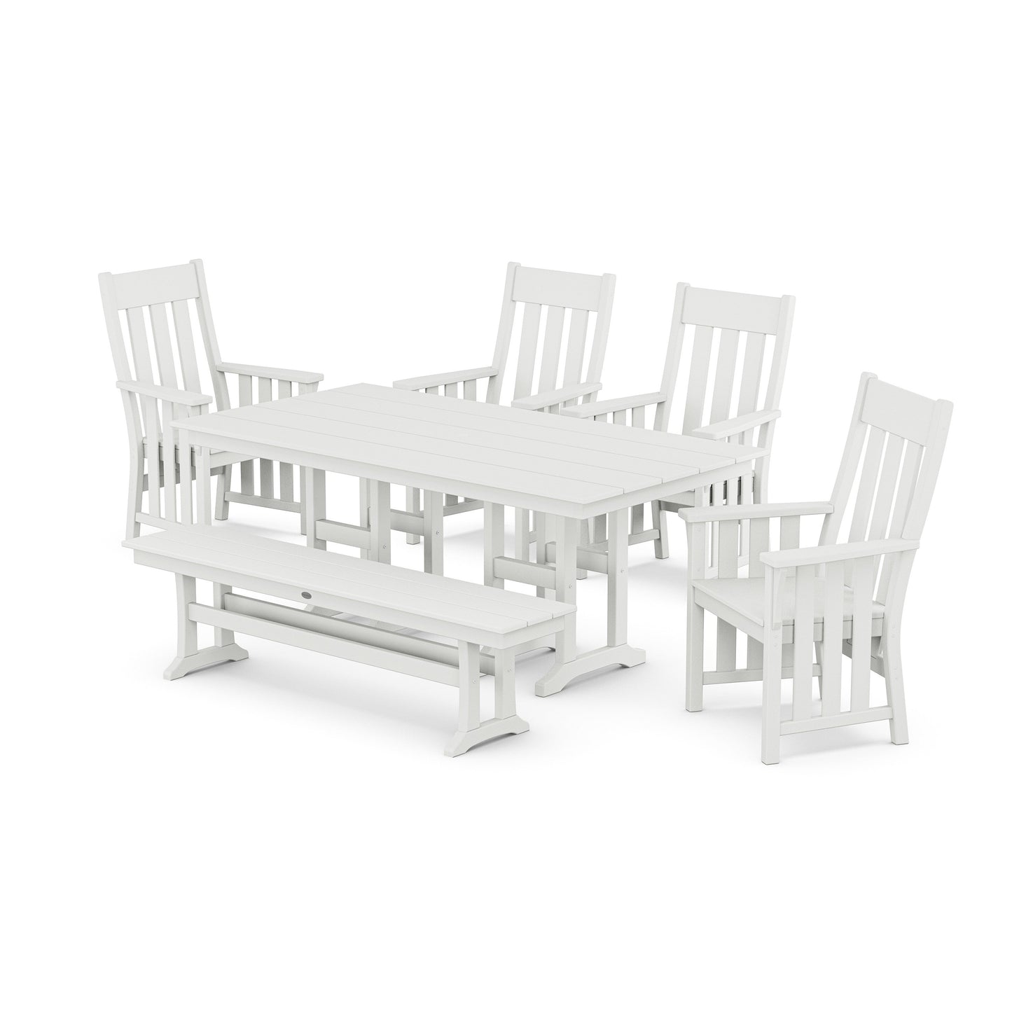 POLYWOOD Acadia 6-Piece Farmhouse Dining Set with Bench — White