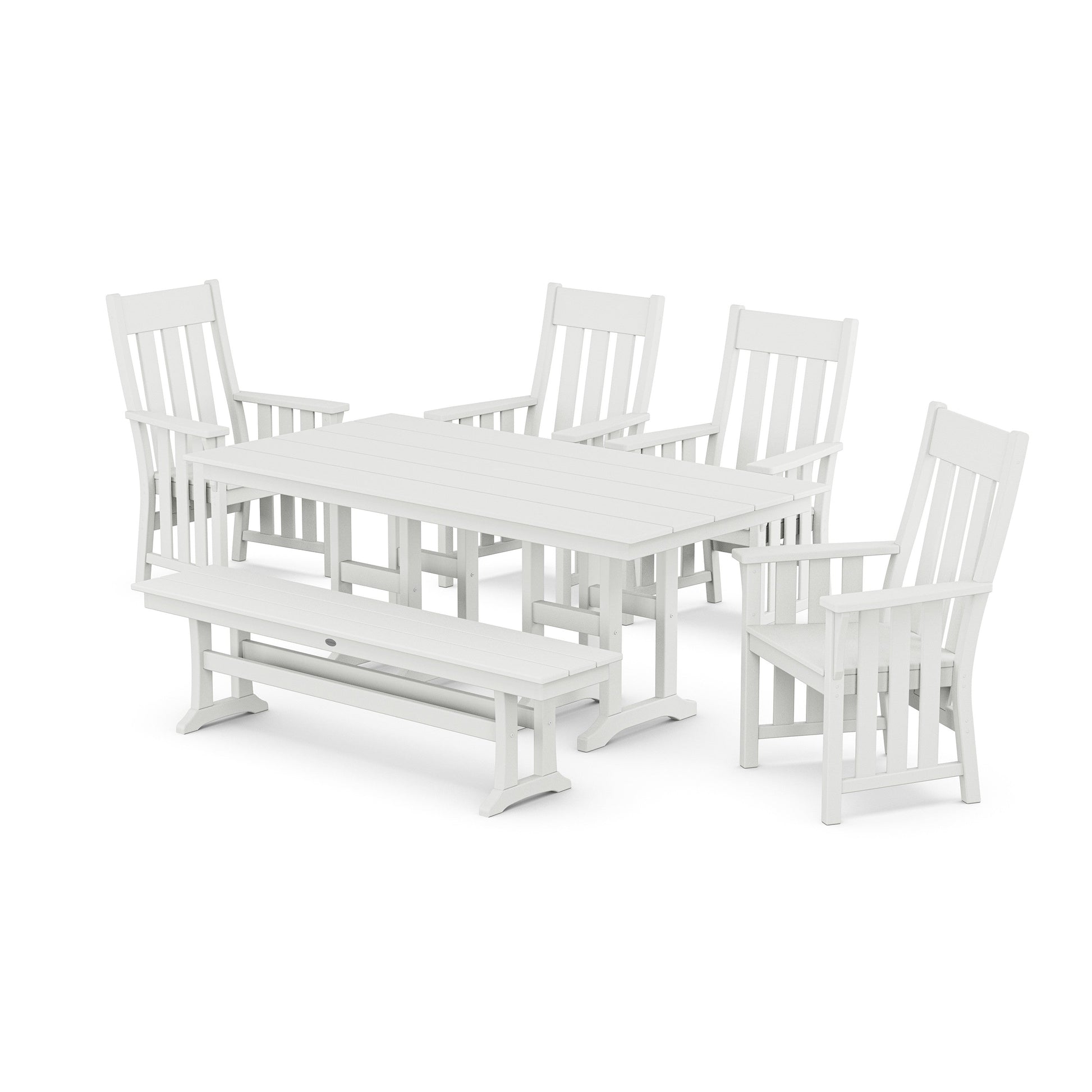 POLYWOOD Acadia 6-Piece Farmhouse Dining Set with Bench — White